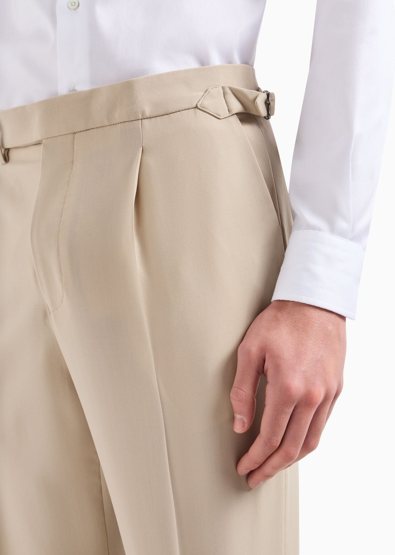 Trousers with a side strap in natural stretch tropical light wool - 5