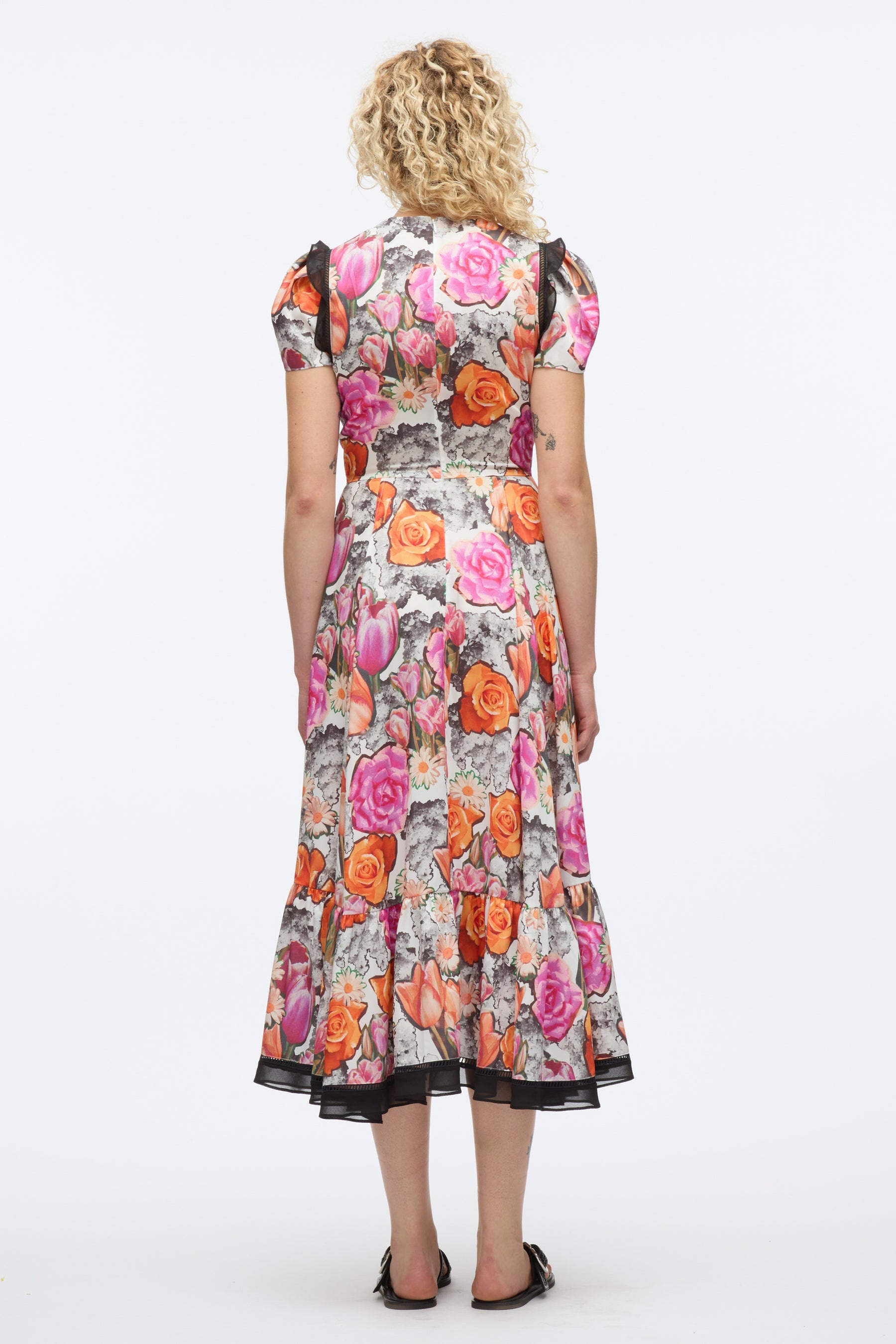 Floral Collage Soft Tulip Sleeve Dress - 4