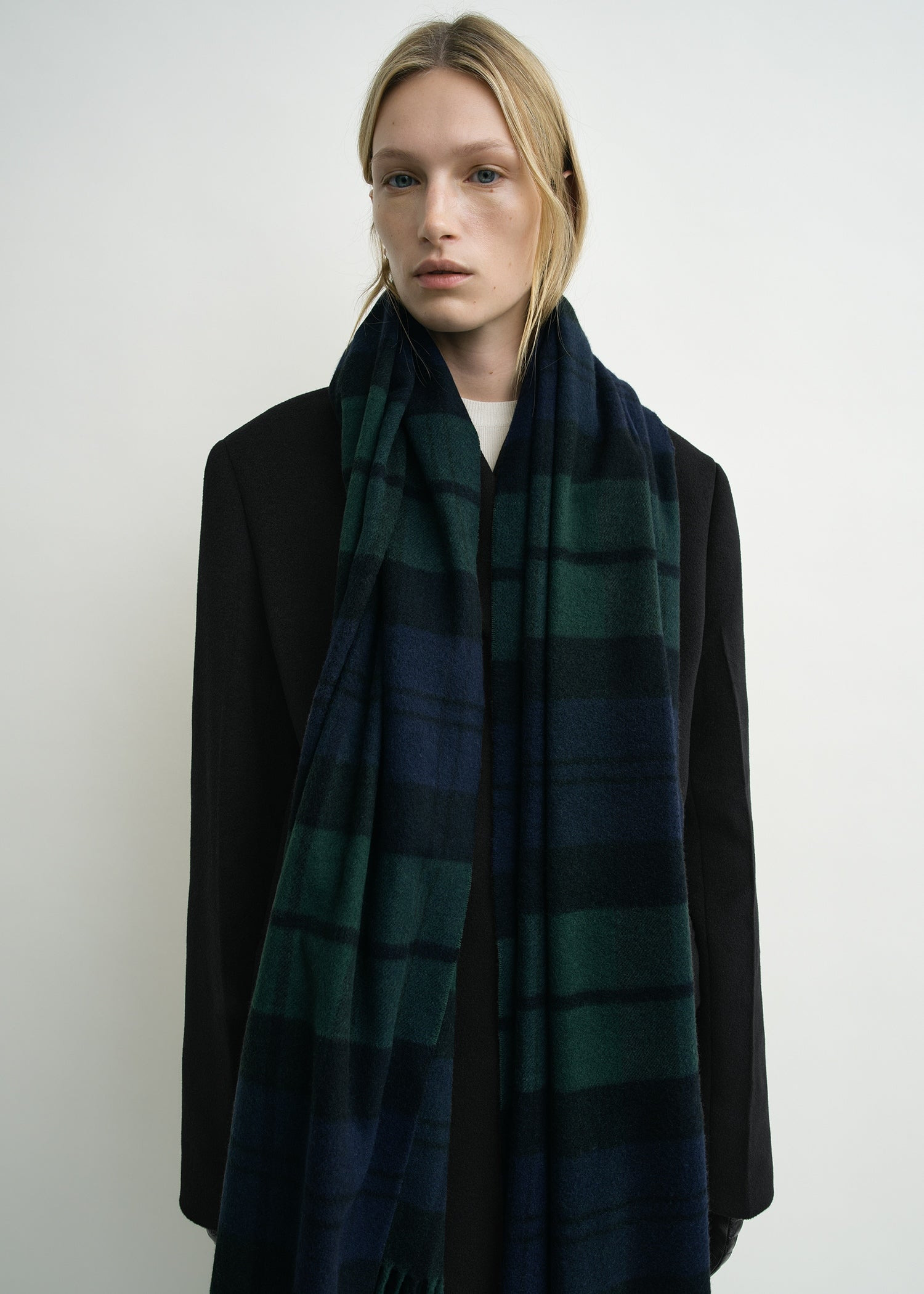 Checked cashmere scarf midnight/green - 3