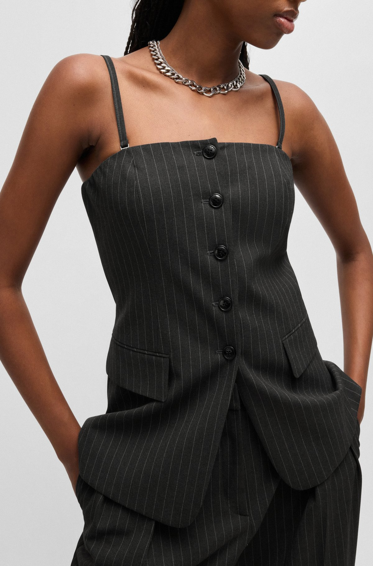 REGULAR-FIT TAILORED VEST IN PINSTRIPE STRETCH FABRIC - 6