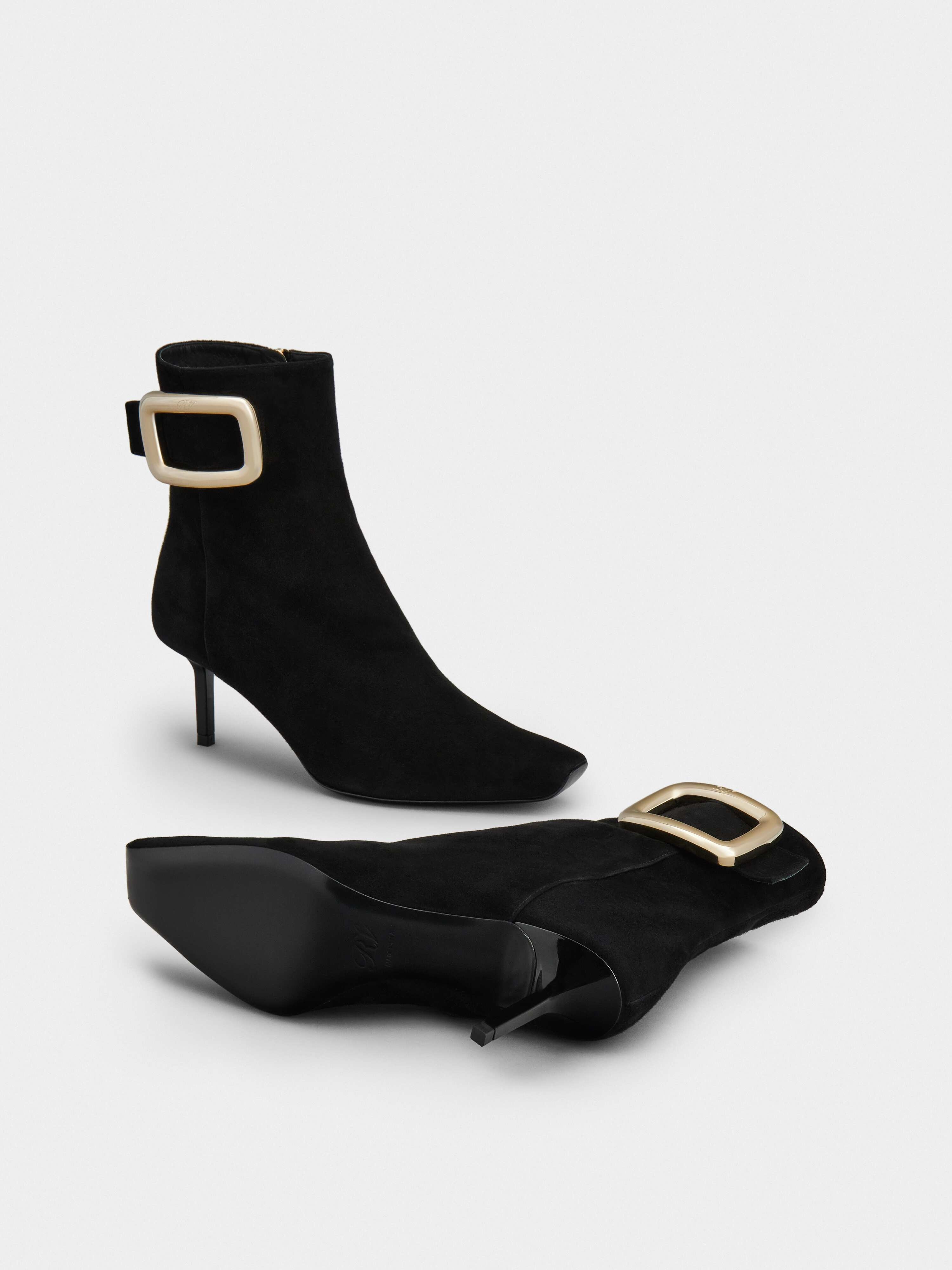 Viv' Choc Metal Buckle Booties in Suede - 6