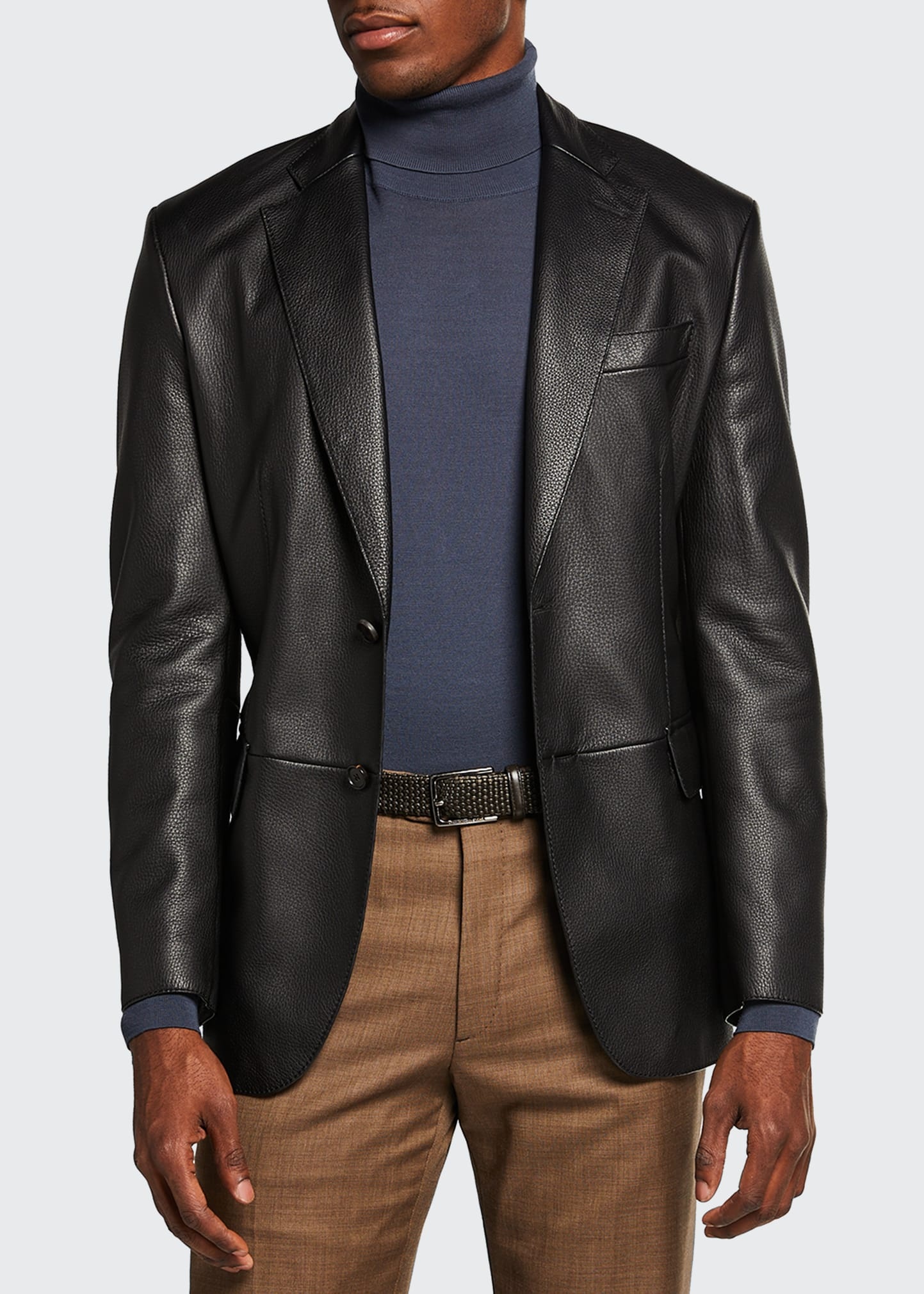 Men's Regular-Fit Leather Two-Button Blazer - 1