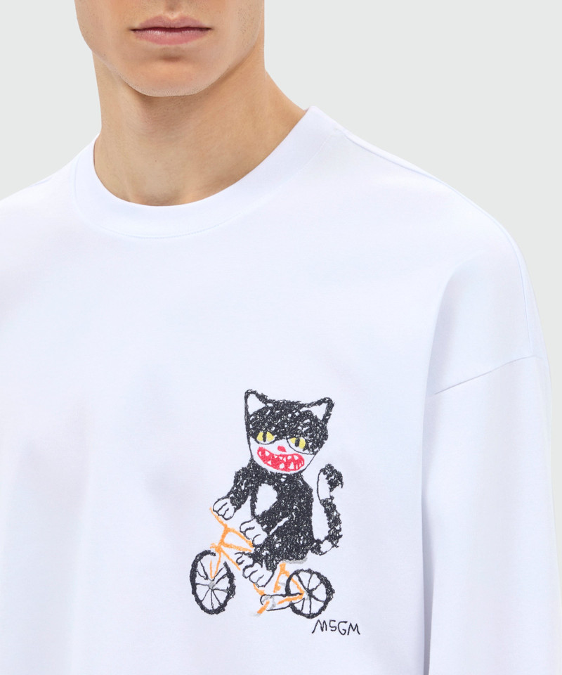 White long-sleeve cotton jersey T-shirt with chest embroidery 5