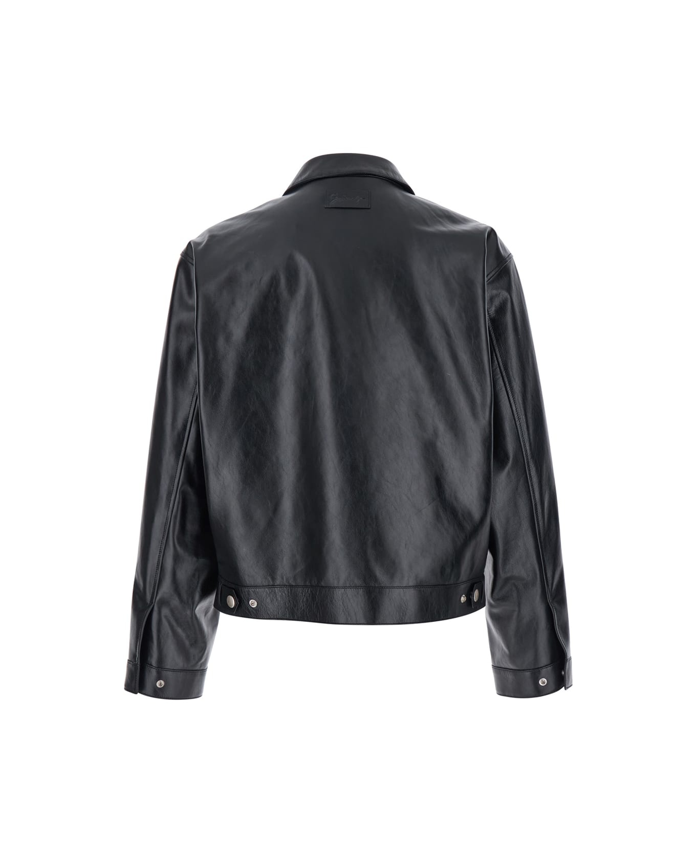 Black Jacket With Logo Patch On The Back In Leather Man - 2
