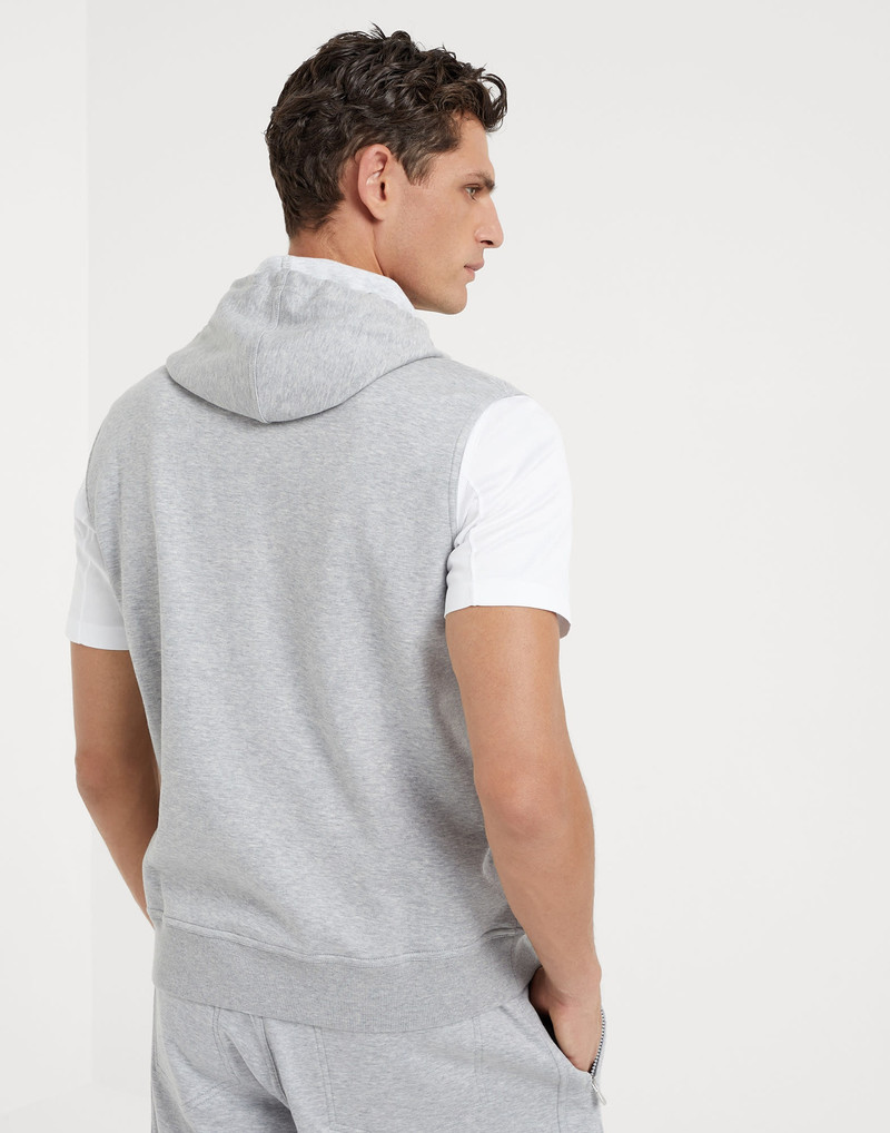 Brunello Cucinelli Cotton, cashmere and silk French terry double cloth sleeveless sweatshirt with zipper and hood outlook