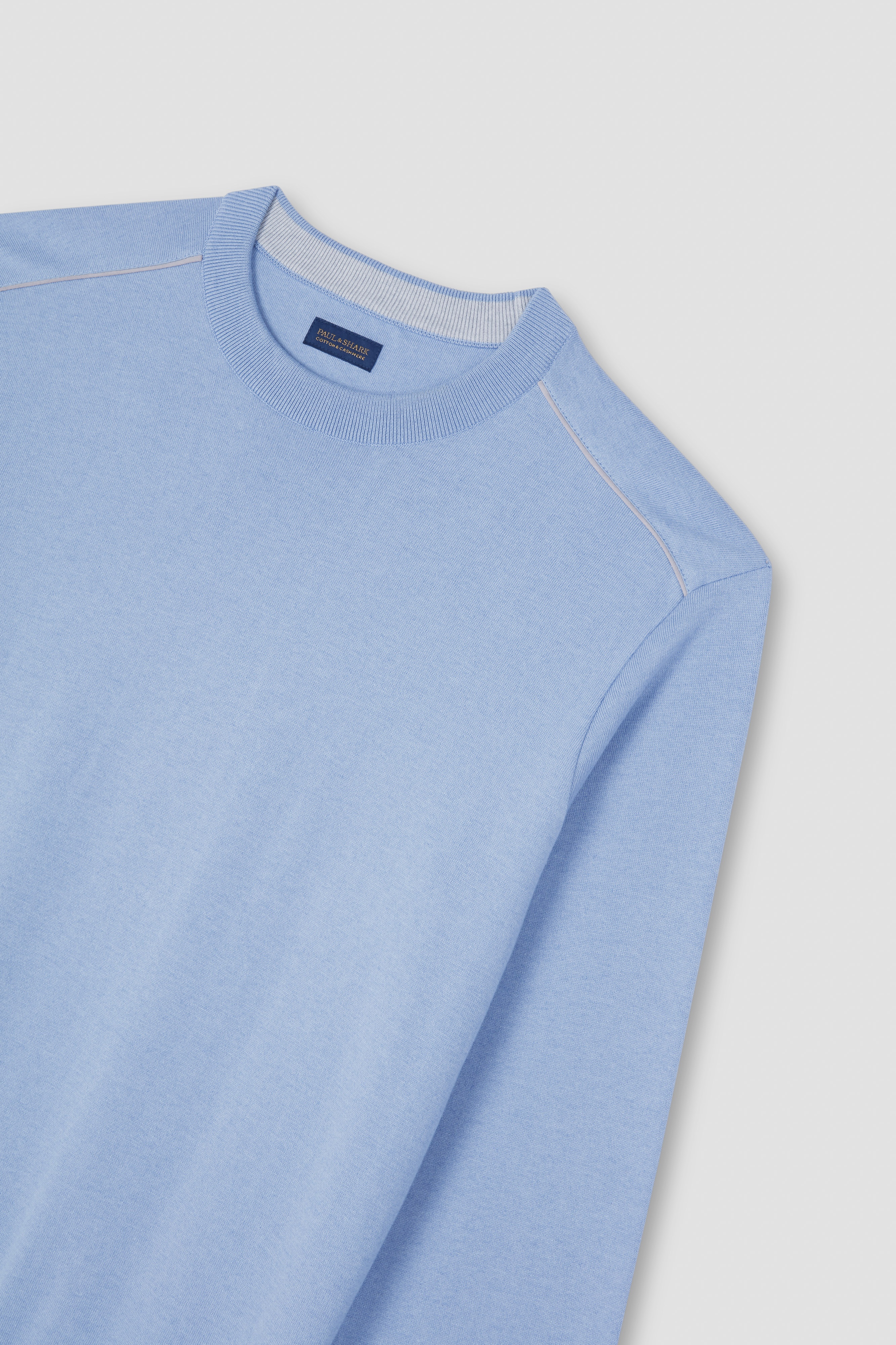 CREW NECK SWEATER IN COTTON AND CASHMERE WITH LEATHER TRIMS - 6