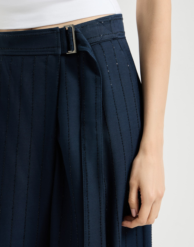 Dazzling chalkstripe sartorial wrap trousers with monili 4