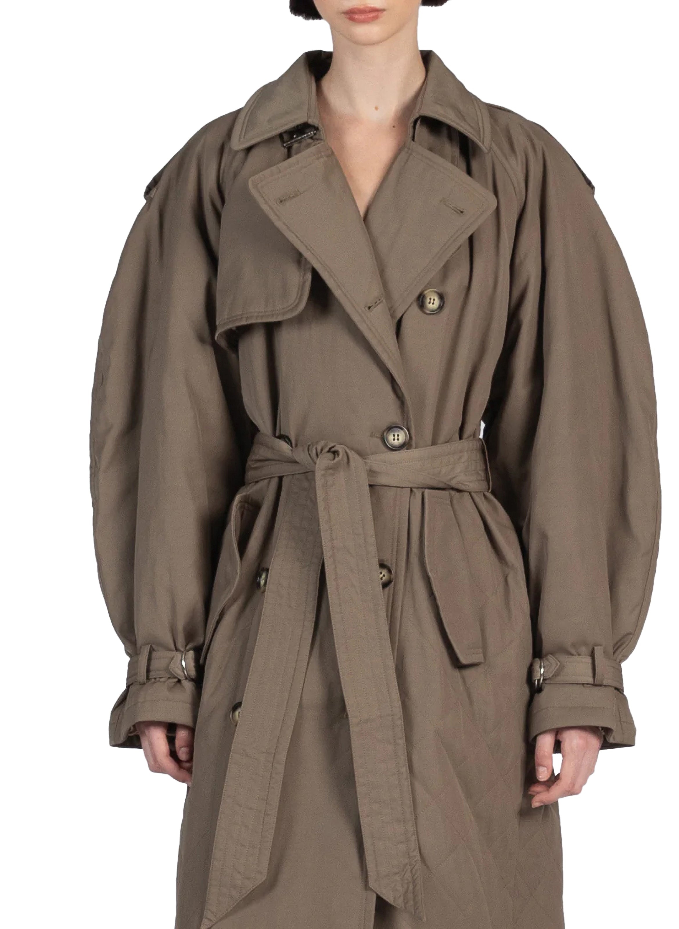 Quilted Trench Coat Brown - 2