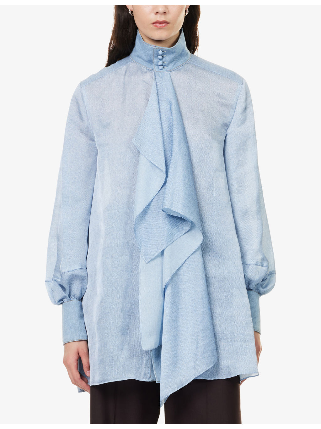 Denim-Print High-Neck Woven Mini Dress - 3