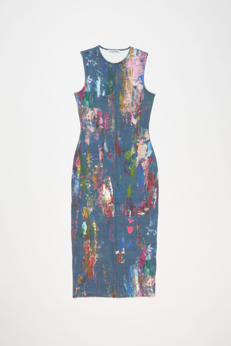 Painted ribbed dress - Blue/multi - 1