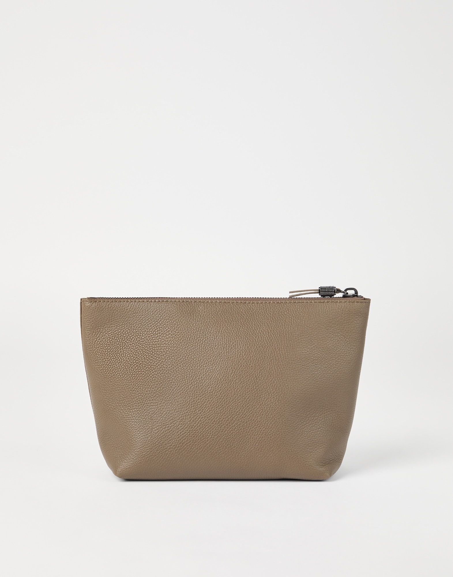 Grained leather pouch with shiny zipper pull - 2