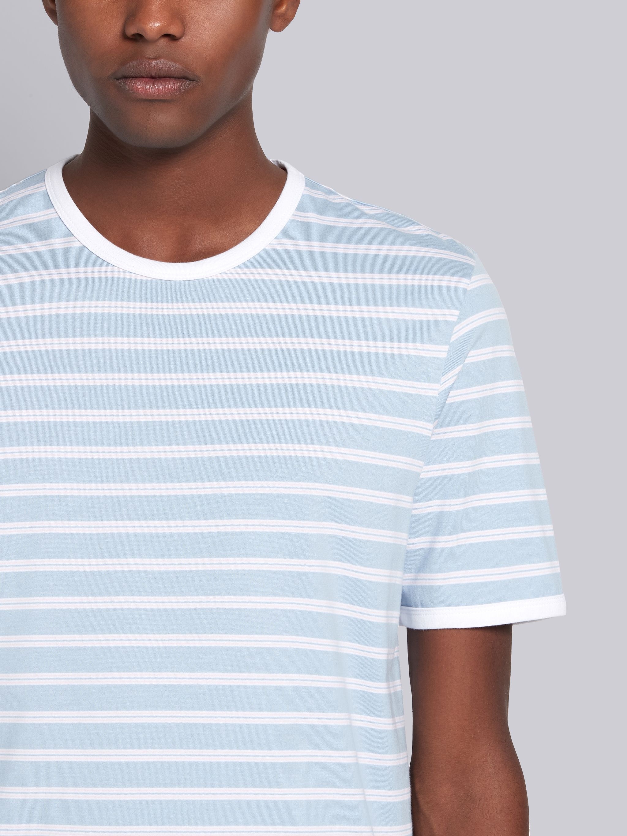 Light Blue Cotton Hairline Stripe Short Sleeve Ringer T-shirt - 5