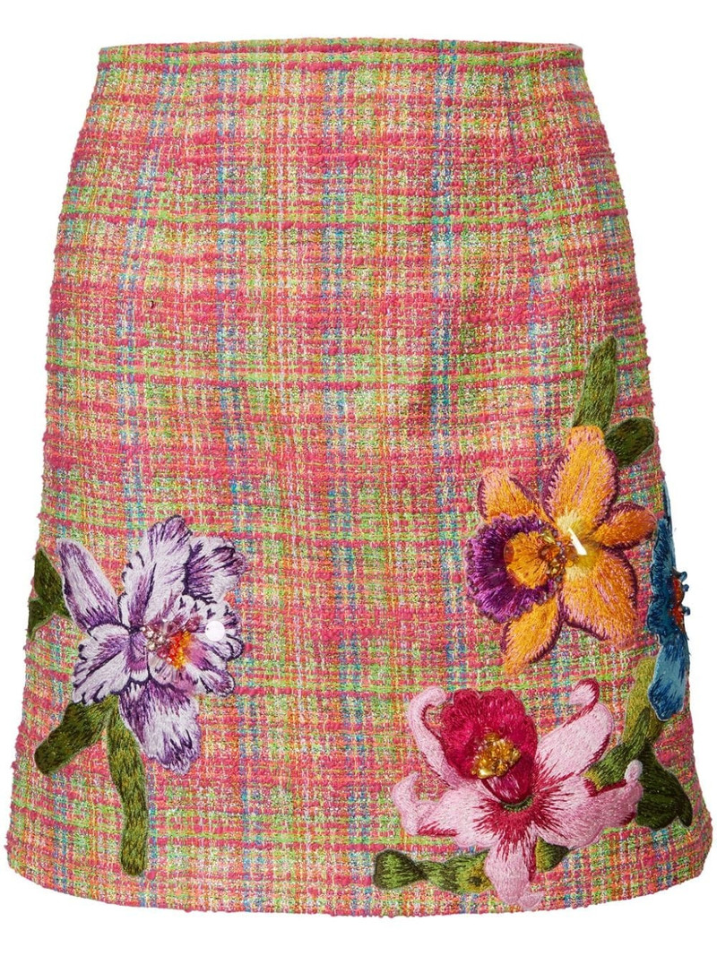 floral-embroidered tweed miniskirt 1