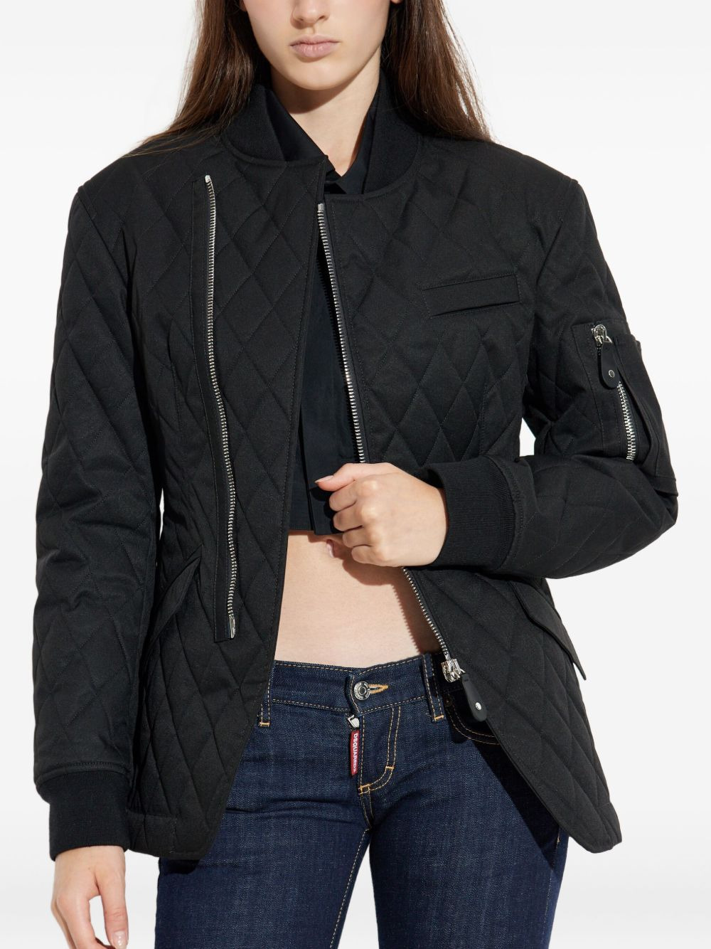 quilted asymmetric-zip jacket - 3