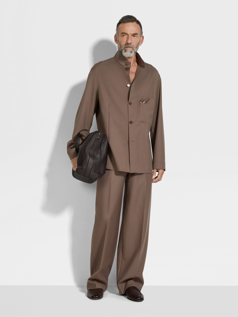 ZEGNA DARK TAUPE SILK AND WOOL OVERSHIRT outlook