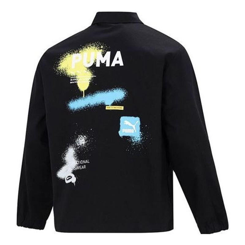 PUMA PUMA Logo Printing Loose Woven lapel Jacket Black 536089-01 outlook