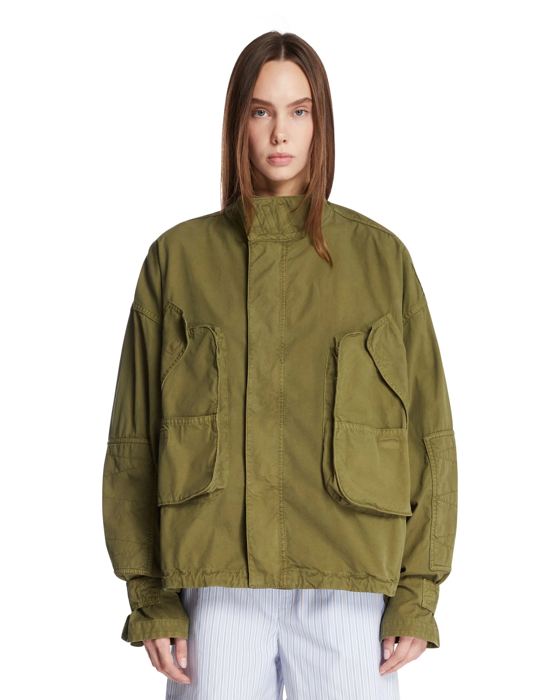 Green Cotton Multi-Pocket Jacket - 1