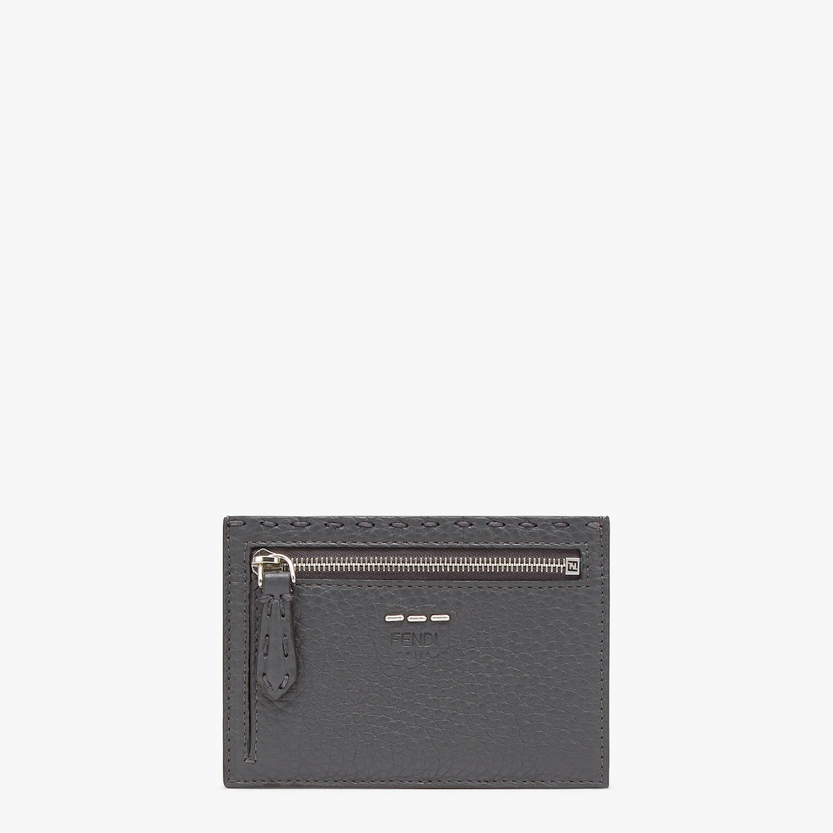 Large card holder with front zipper pocket. With five slots on the reverse side. Made of gray Cuoio  - 1