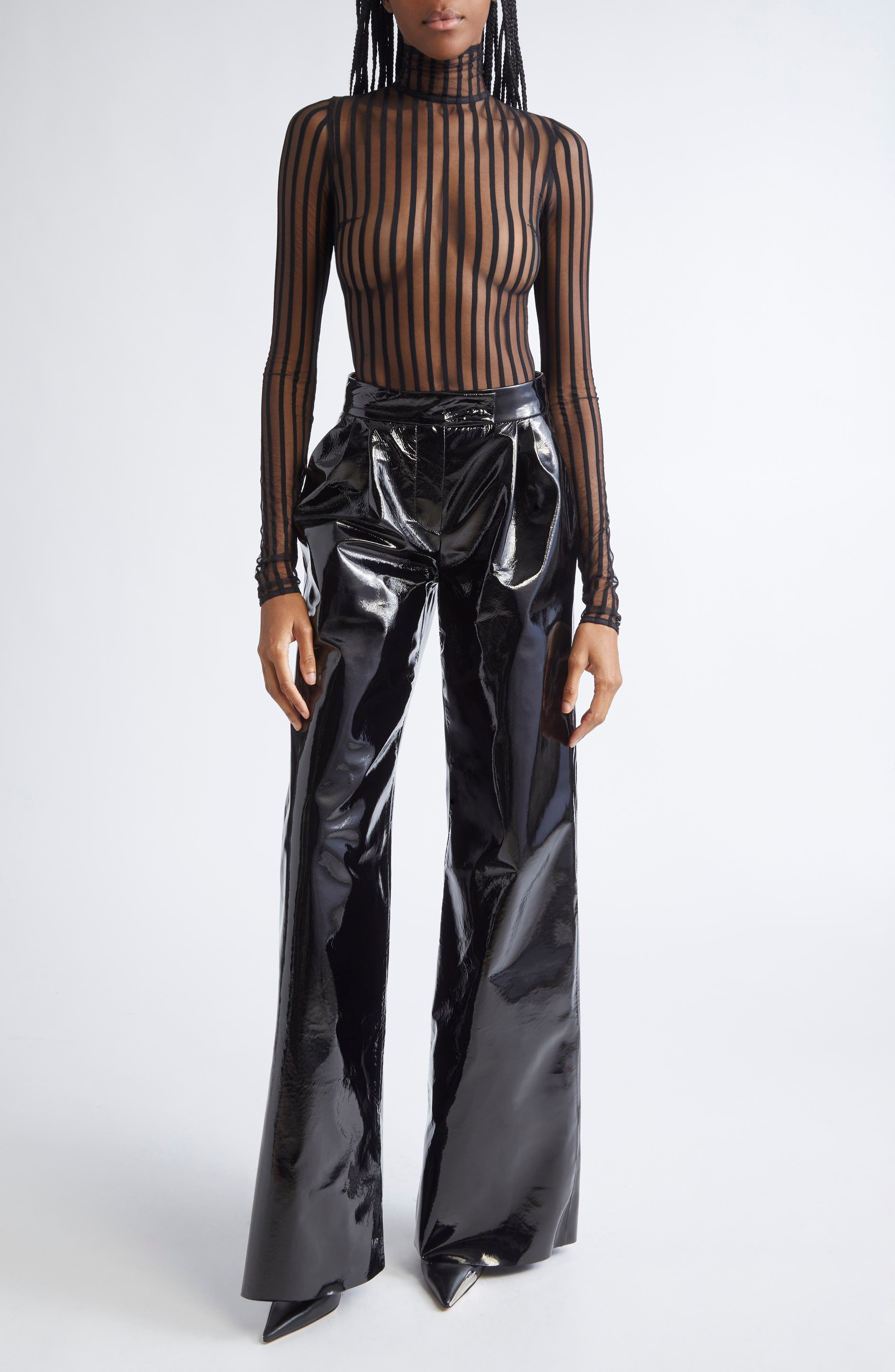LaQuan Smith Wide Leg Patent Leather Pants in Black at Nordstrom - 2