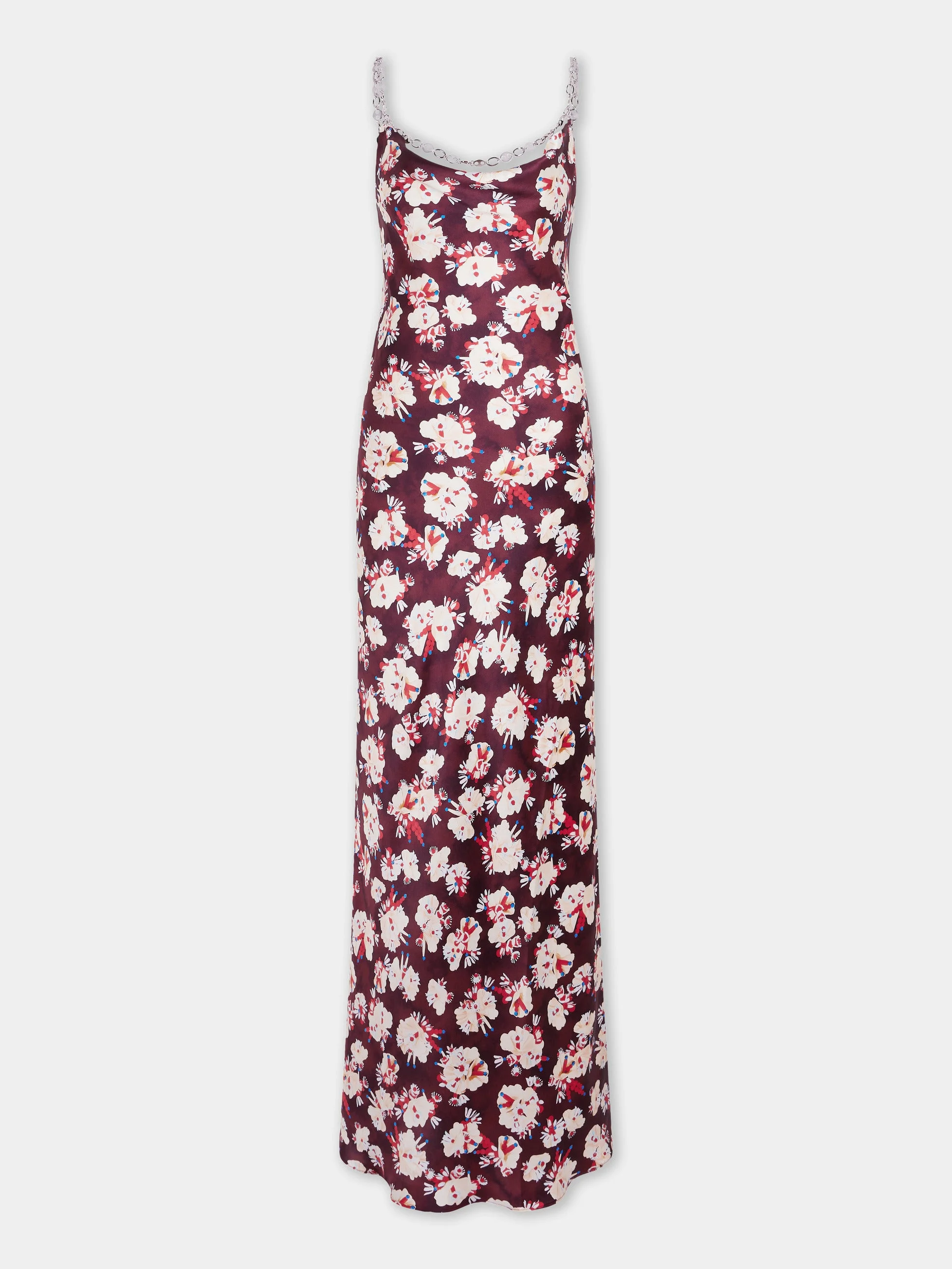 MAGENTA FLORAL PATTERNED LONG DRESS IN SATIN SILK - 1