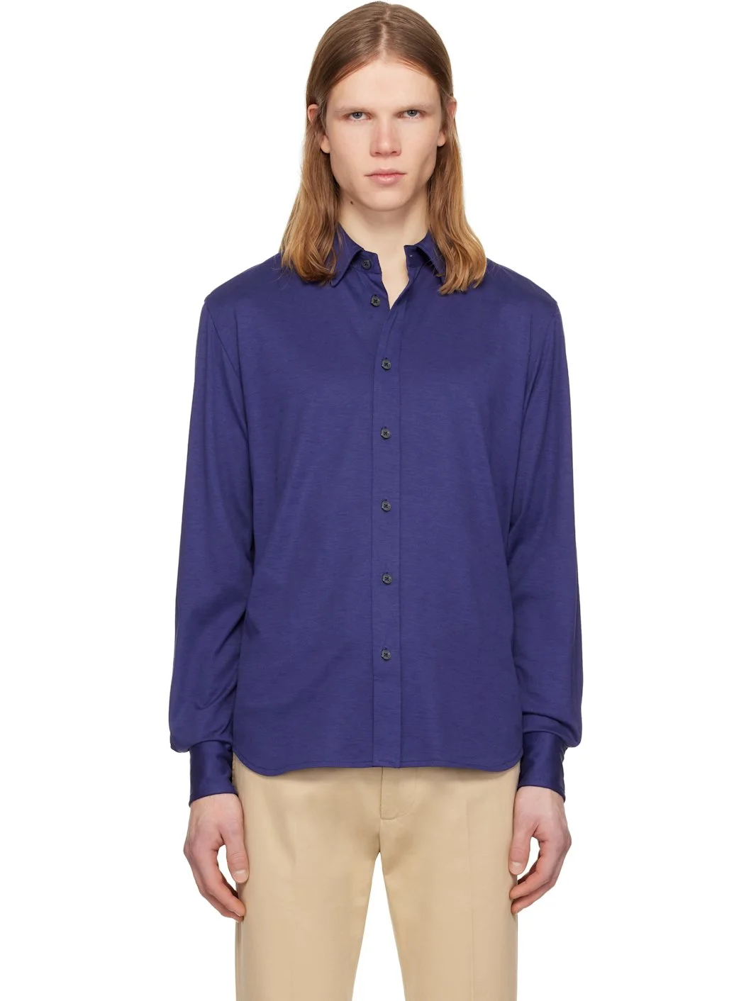 Purple Silk Cotton Blend Shirt - 1