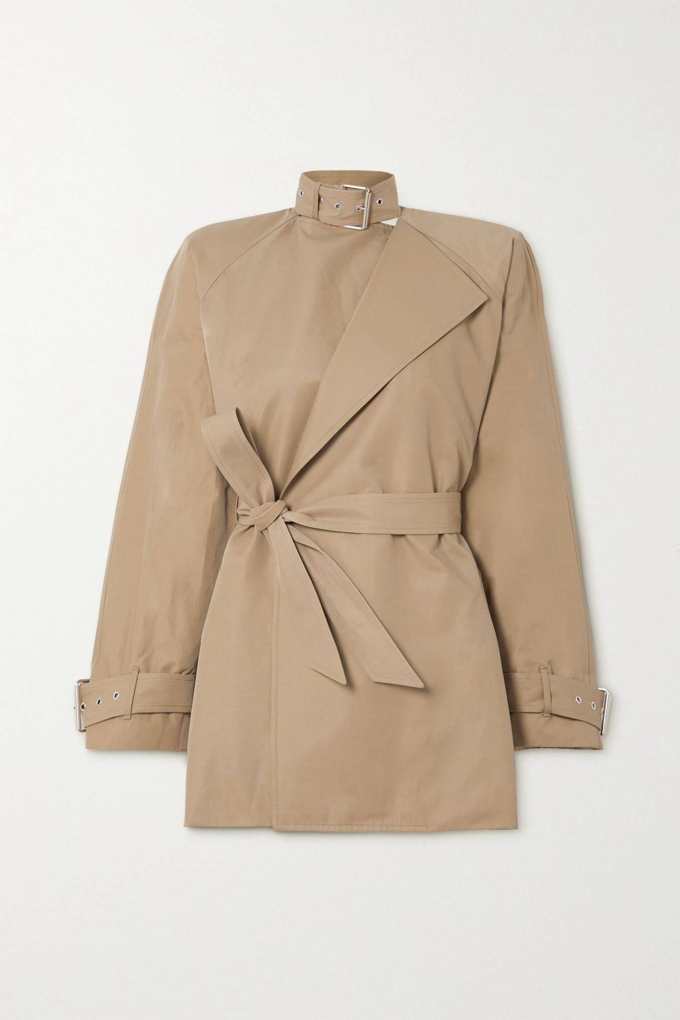 Belted cotton-blend twill coat - 1