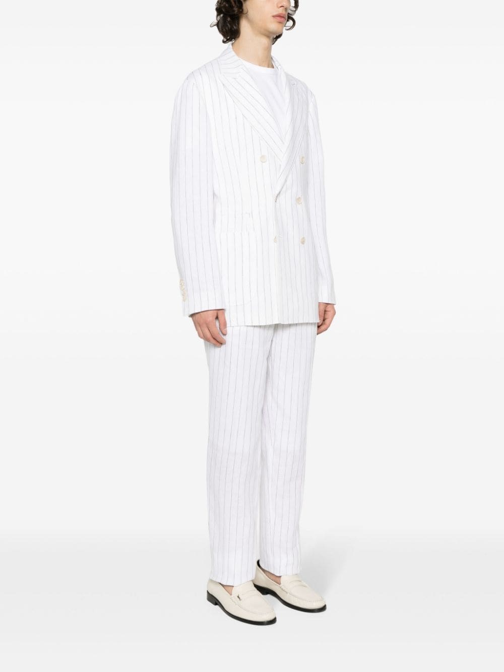 double-breasted linen suit - 3