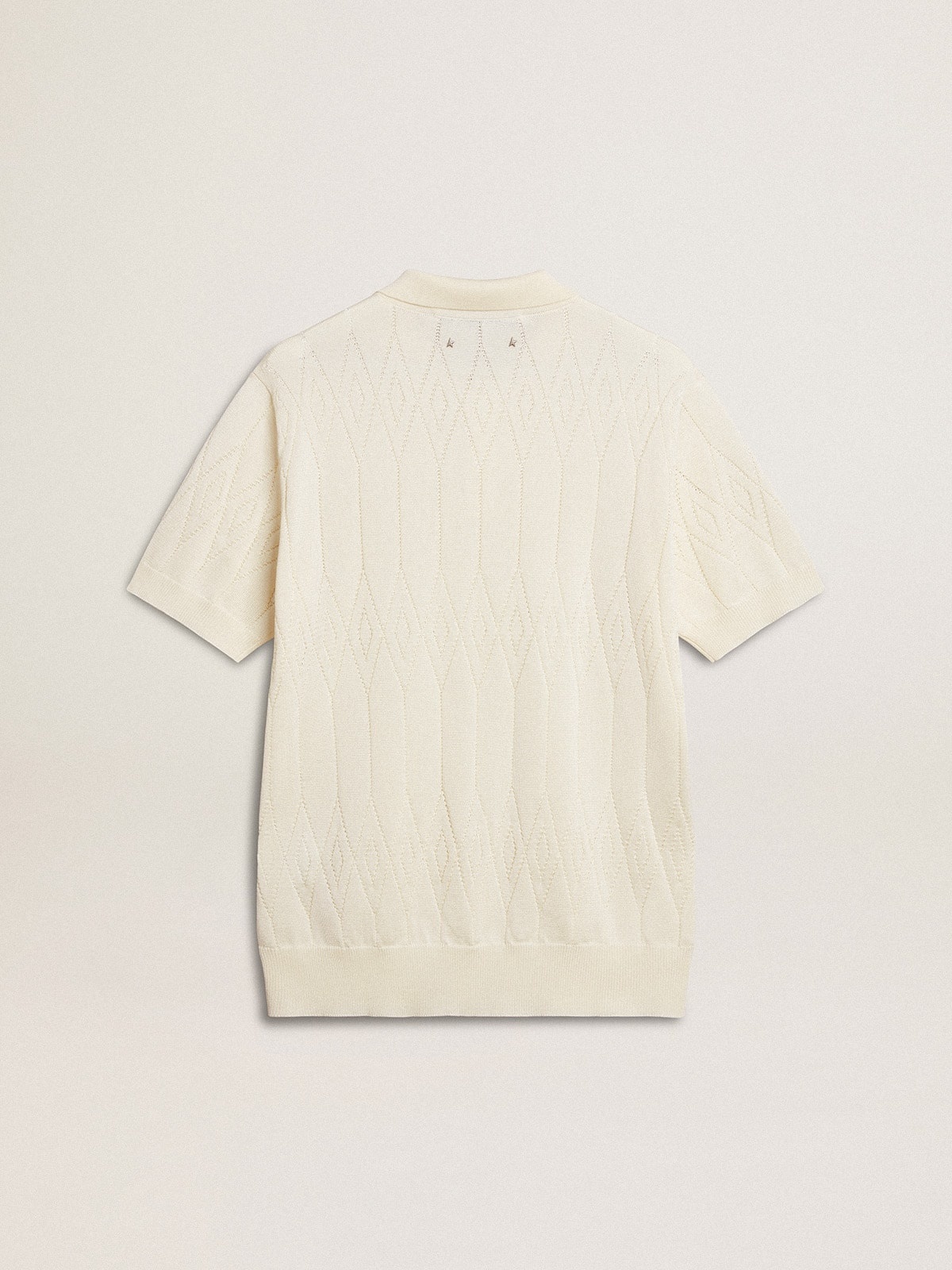 Men's white jacquard knit polo shirt - 5