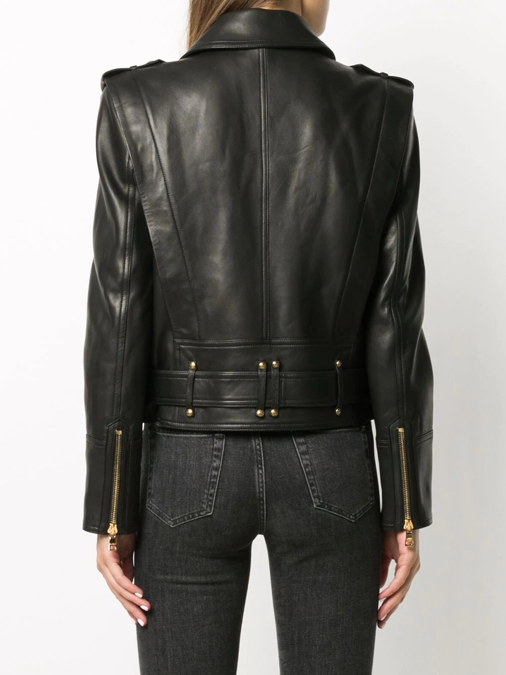 cropped logo button biker jacket - 4