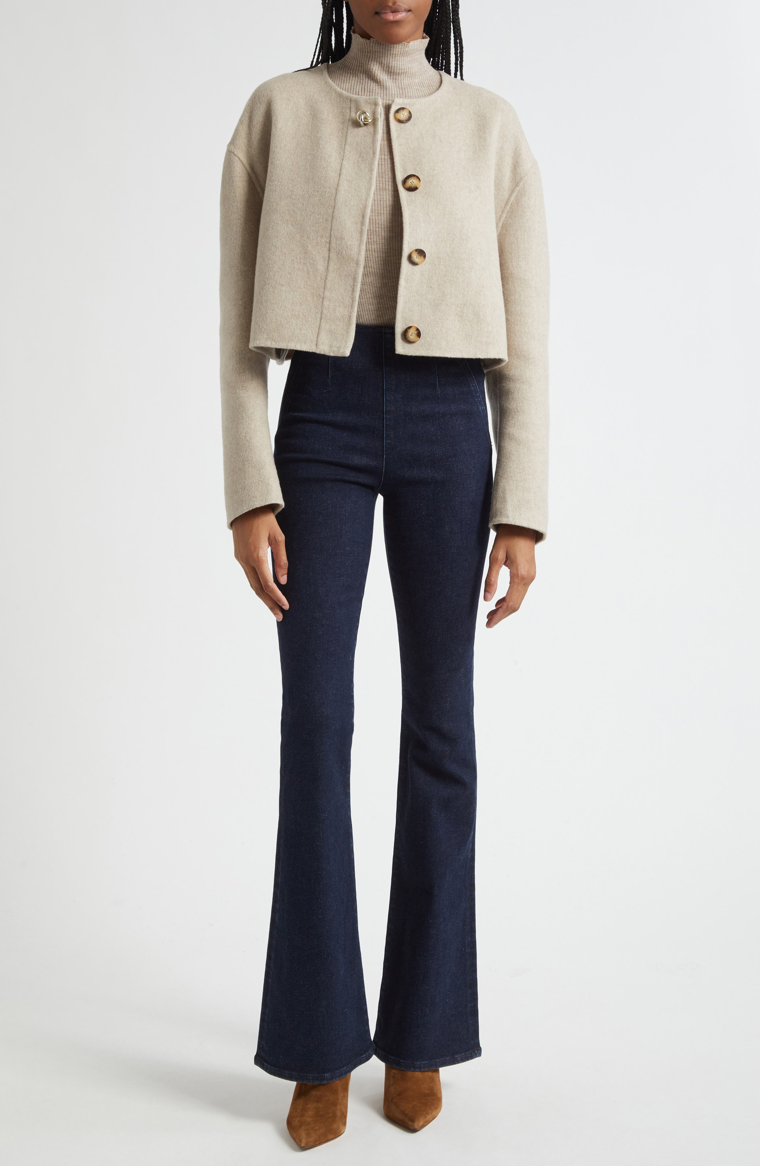 Veronica Beard Philips Crop Wool Blend Jacket in Oatmeal Melange at Nordstrom - 2