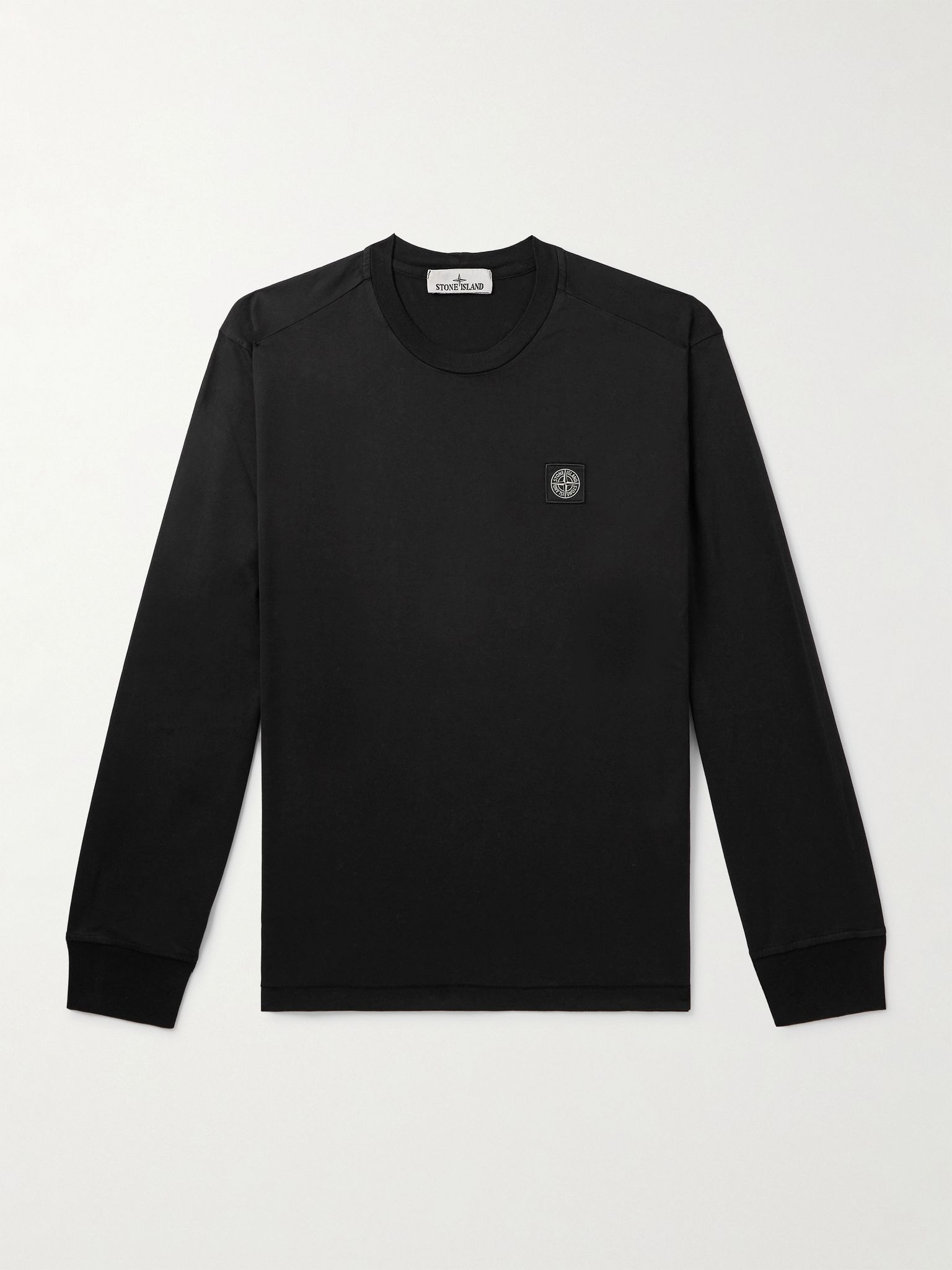 Logo-Appliquéd Garment-Dyed Cotton-Jersey T-Shirt Black - 1