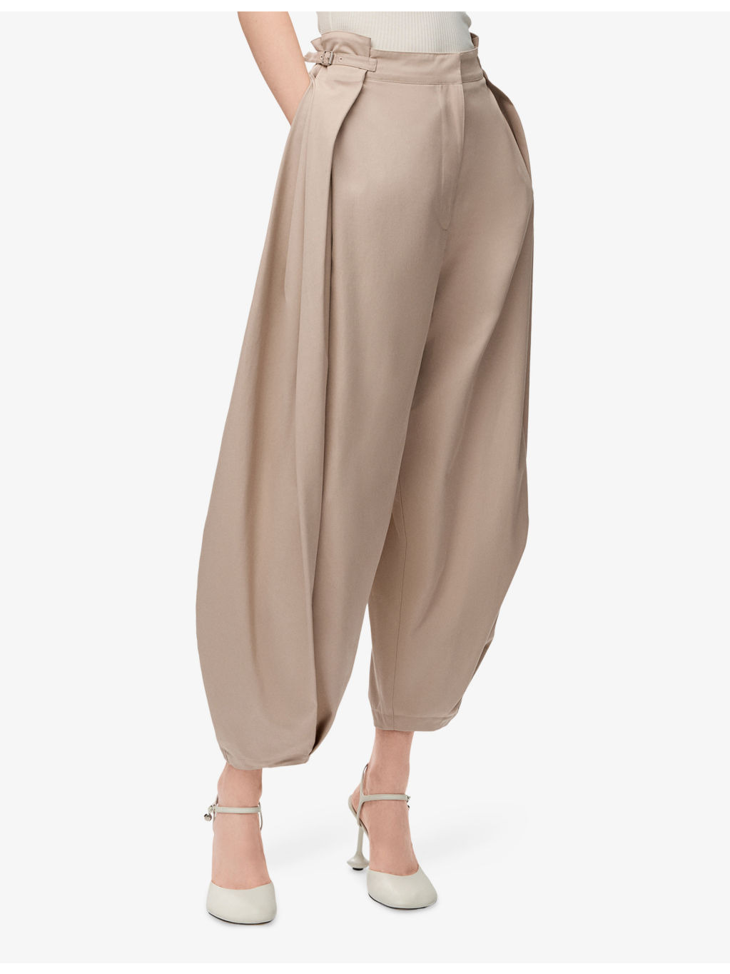 Draped Wide-Leg Cotton-Silk Blend Trousers - 3