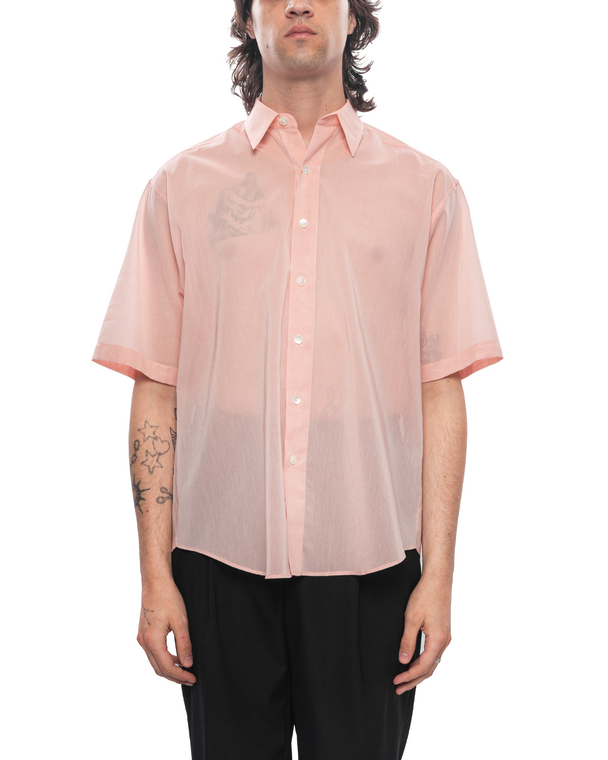 AURALEE Hard Twist Finx Organdy Half Sleeved Shirt Light Pink 