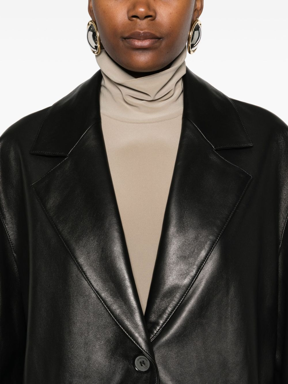 leather button-fastening coat - 5