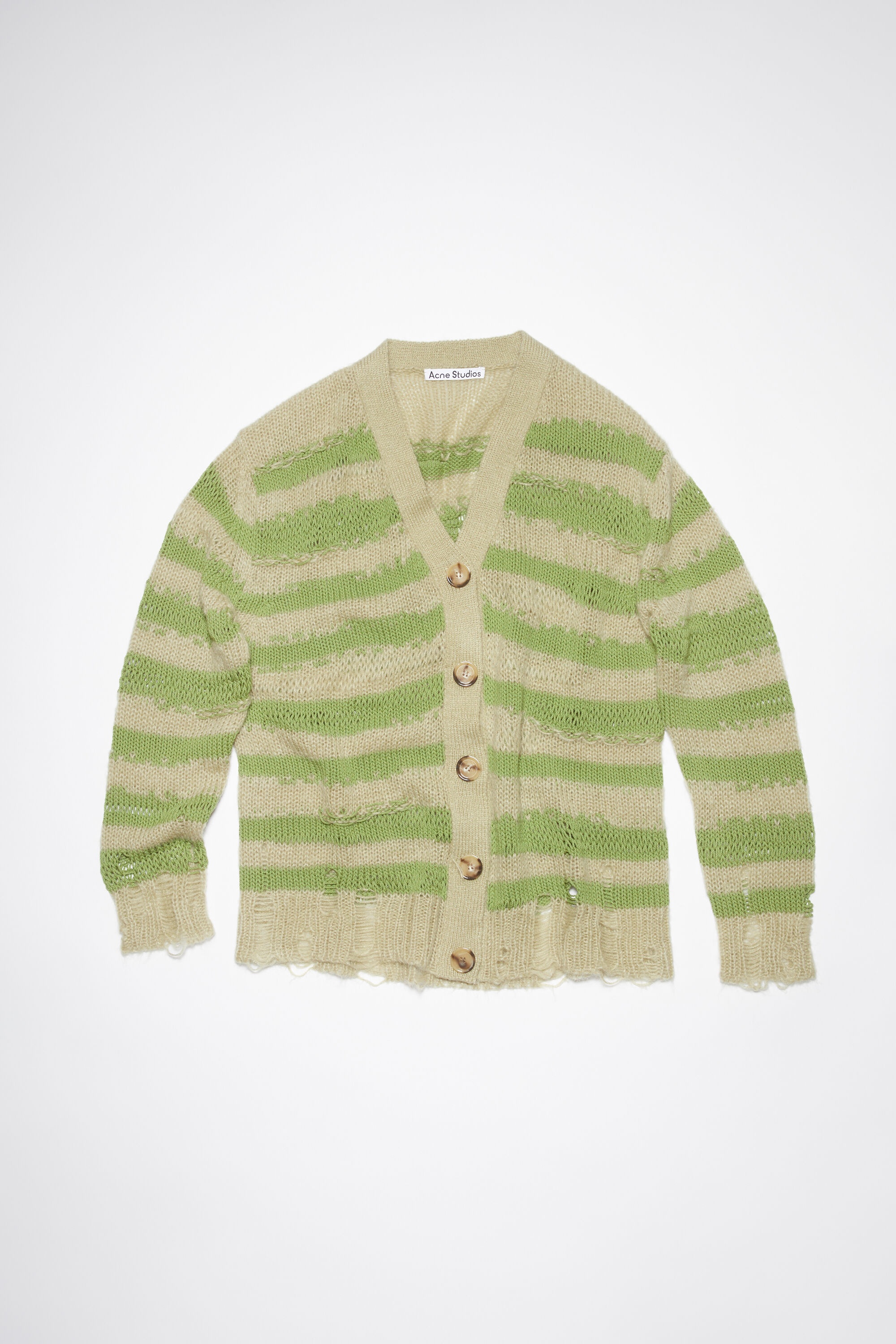 Distressed stripe cardigan - Sage green/apple green - 1