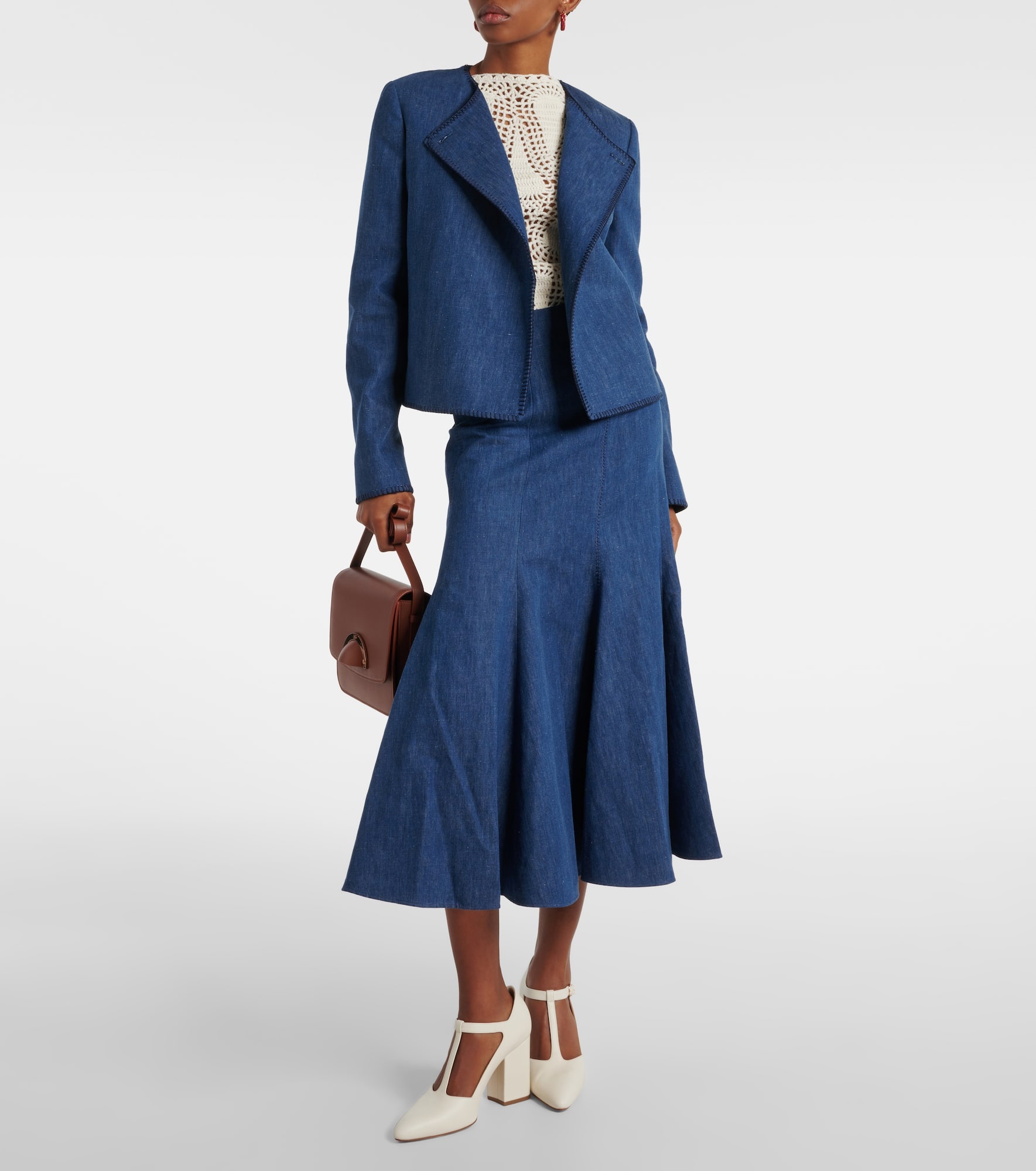 Amy flared cotton and linen midi skirt - 2