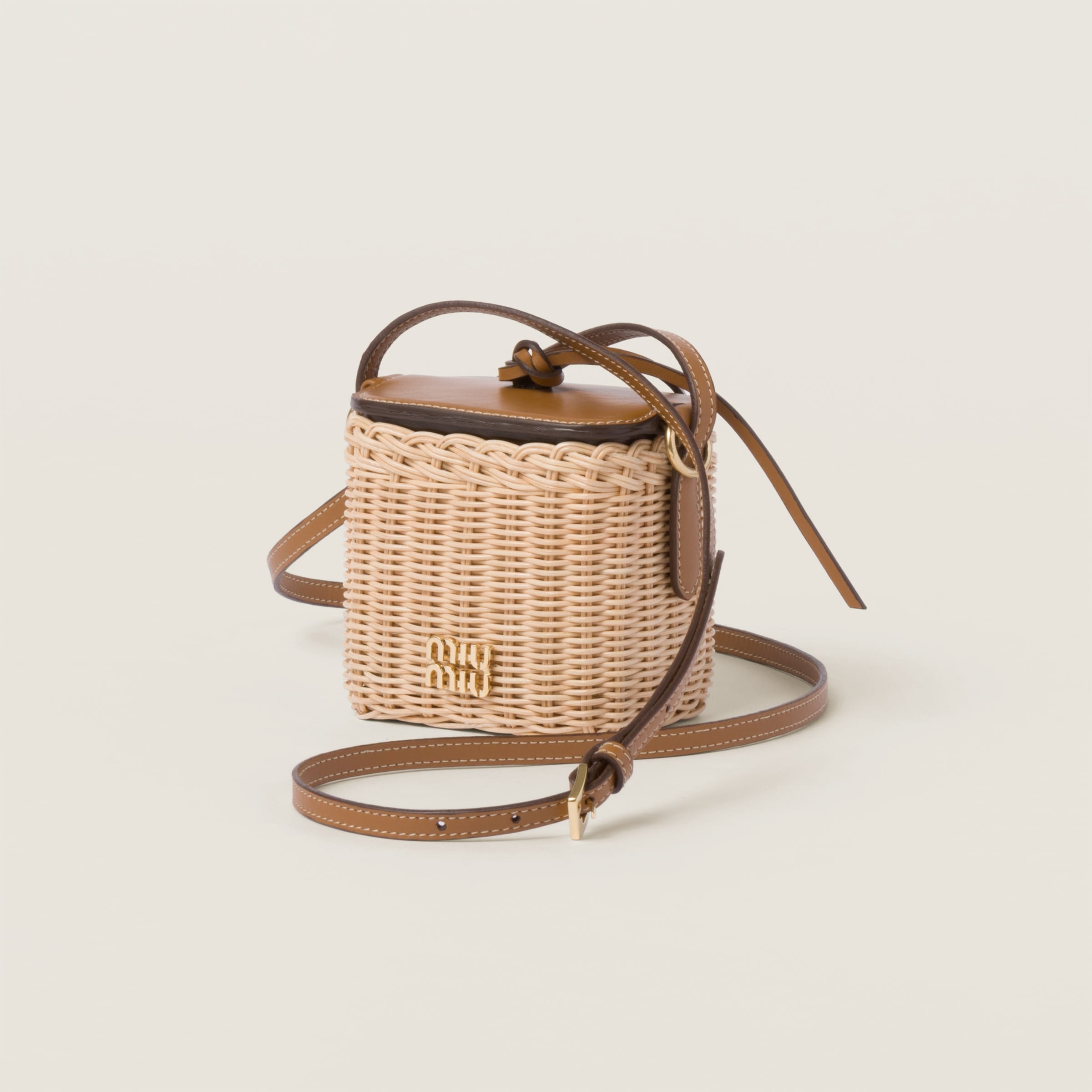 Woven fabric and leather micro-bag - 2