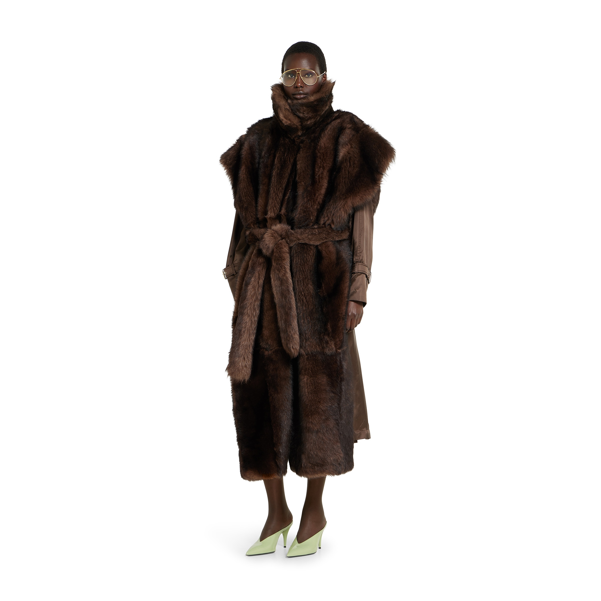 Soft hairy shearling coat with belt - 2