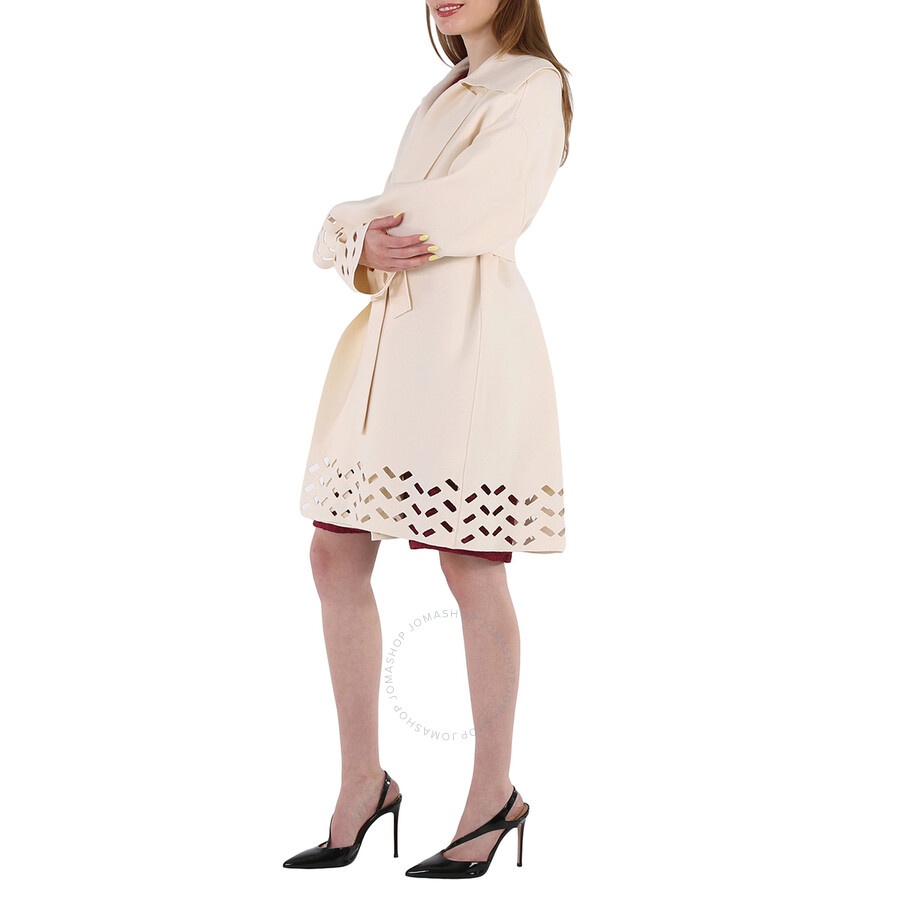 Alaia Ladies Ivory Openwork Pea Coat - 8