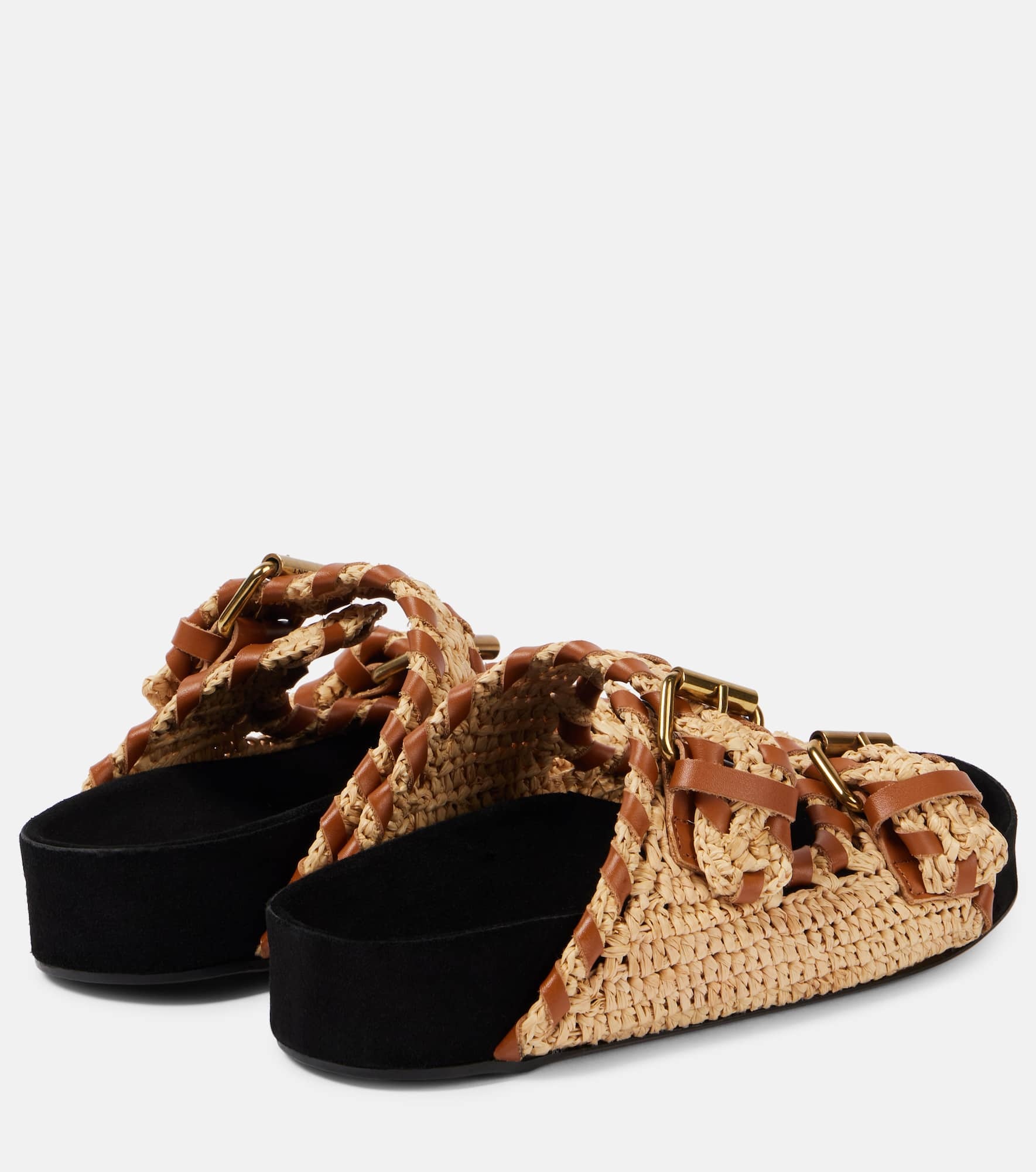 Lennyo leather-trimmed raffia sandals - 2