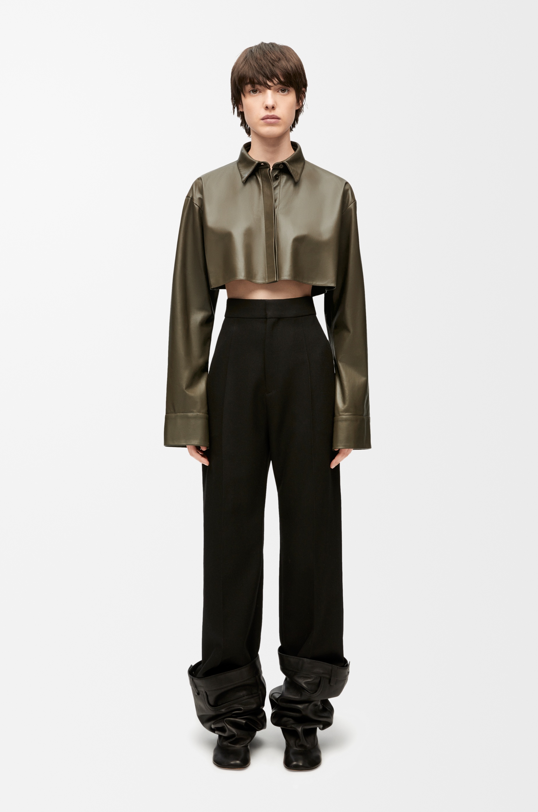 Cropped shirt in nappa lambskin - 2