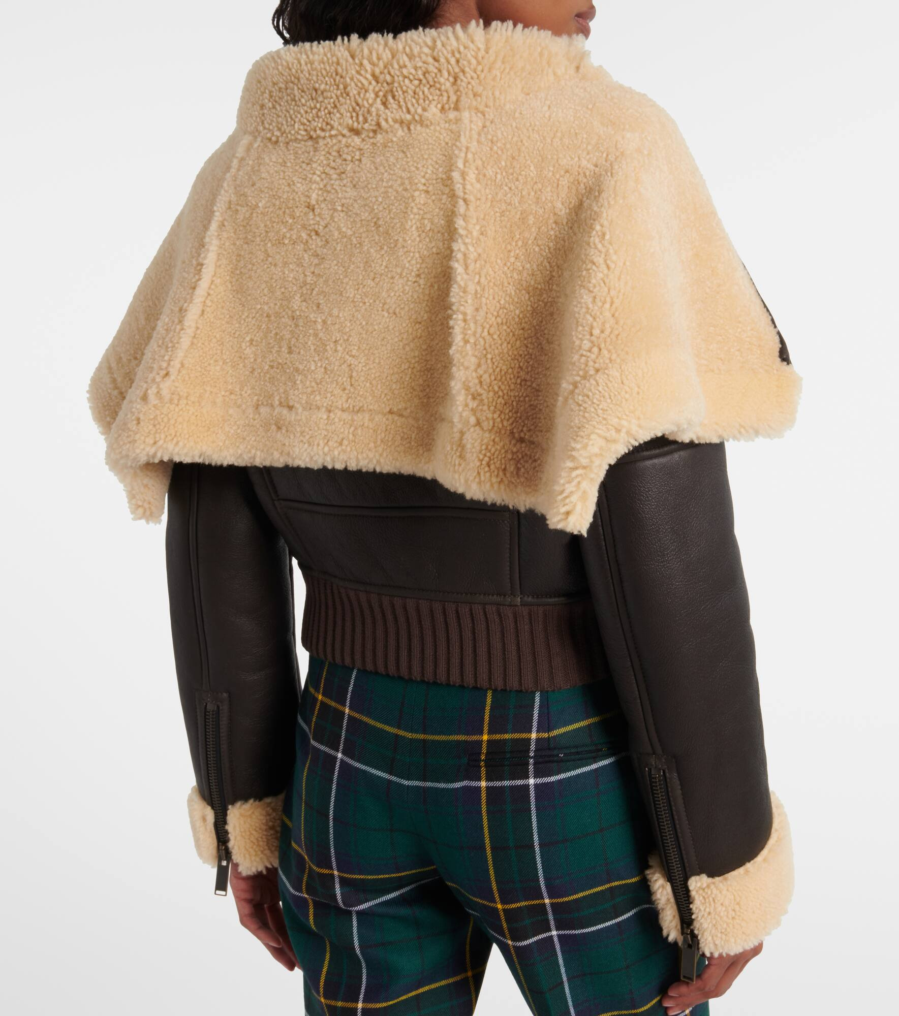 Cropped shearling-trimmed leather jacket - 6