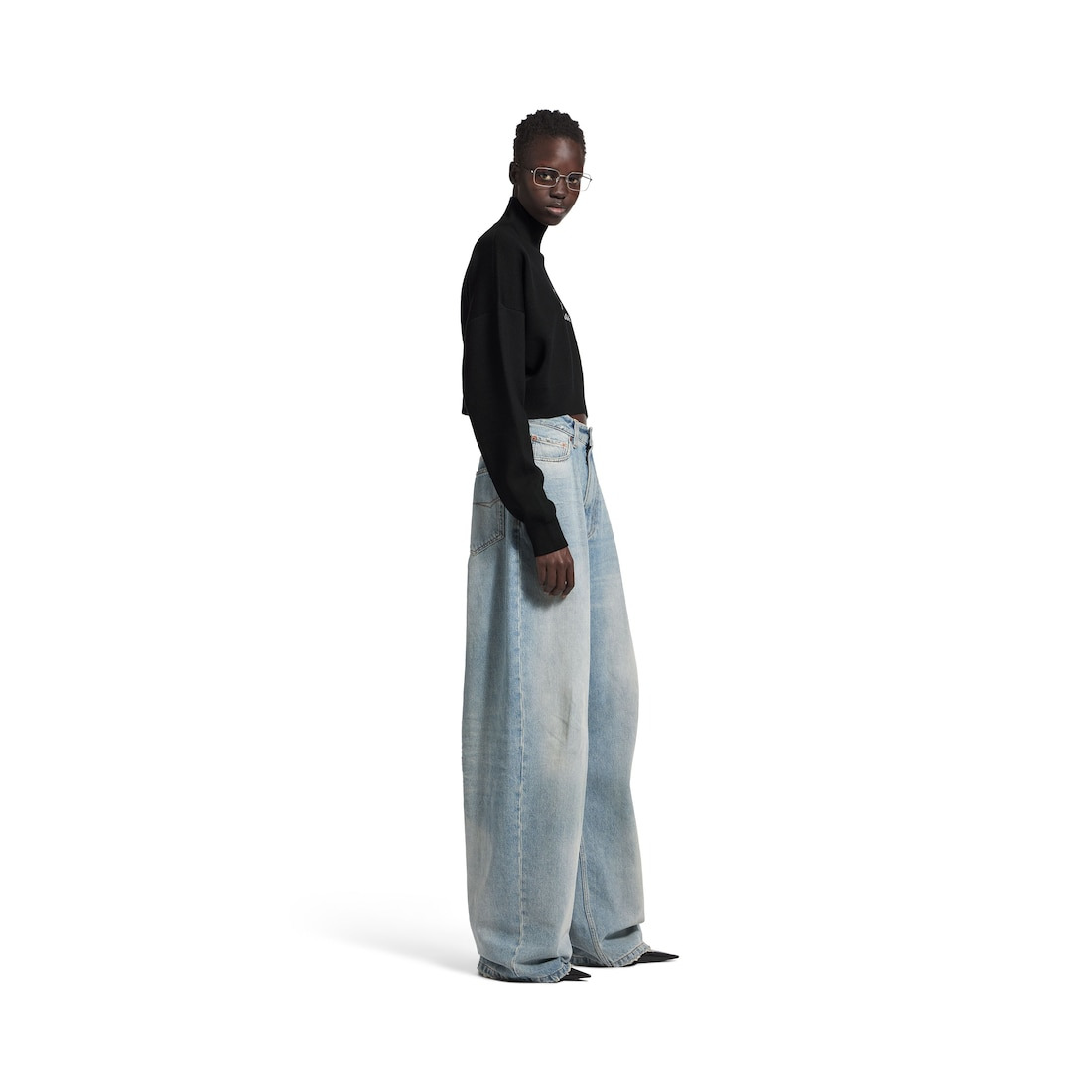Women's Cropped Highneck in Black/white - 3