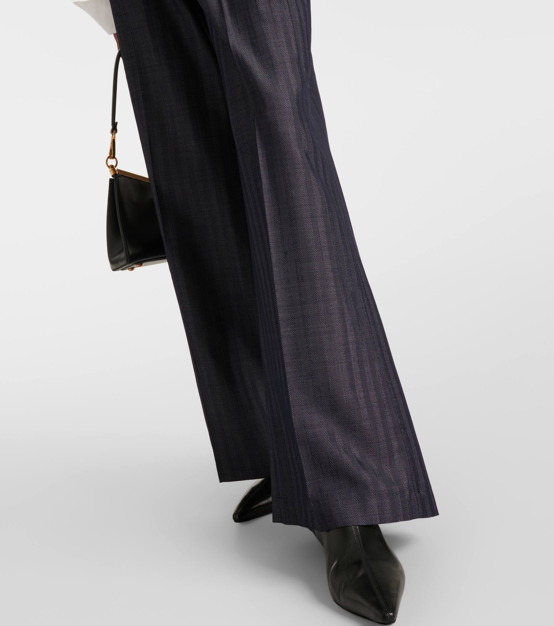 Pleated wool-blend wide-leg pants - 5