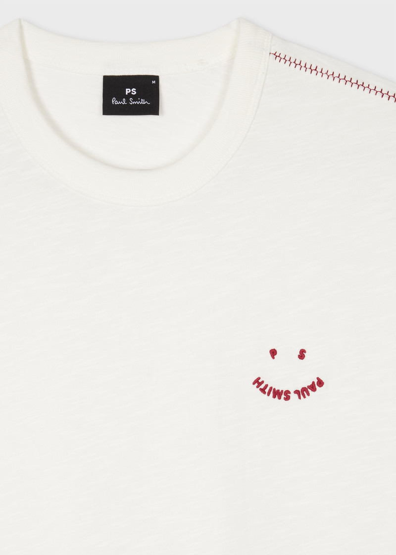 Paul Smith White Blanket-Stitch 'Happy' T-Shirt outlook
