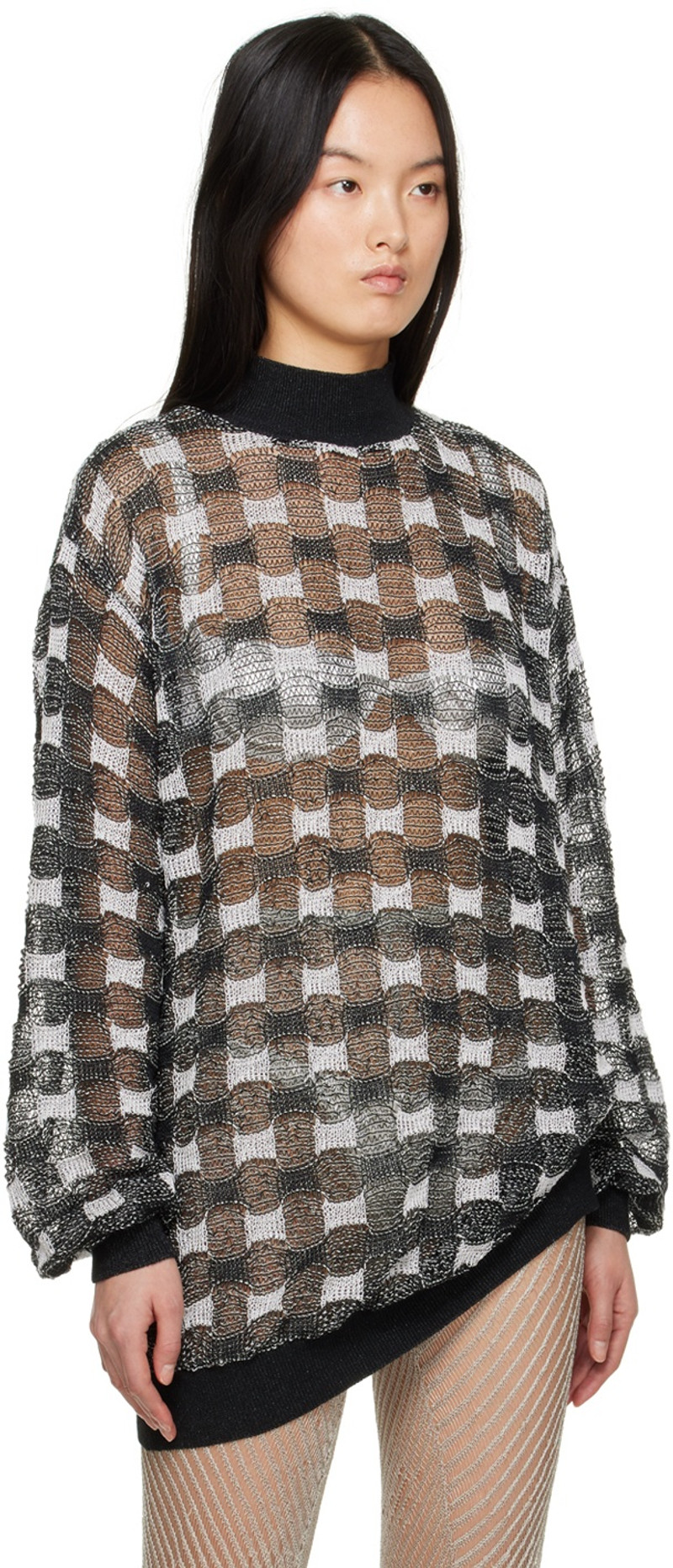 ISA BOULDER SSENSE Exclusive Black & White Checked Sweater outlook