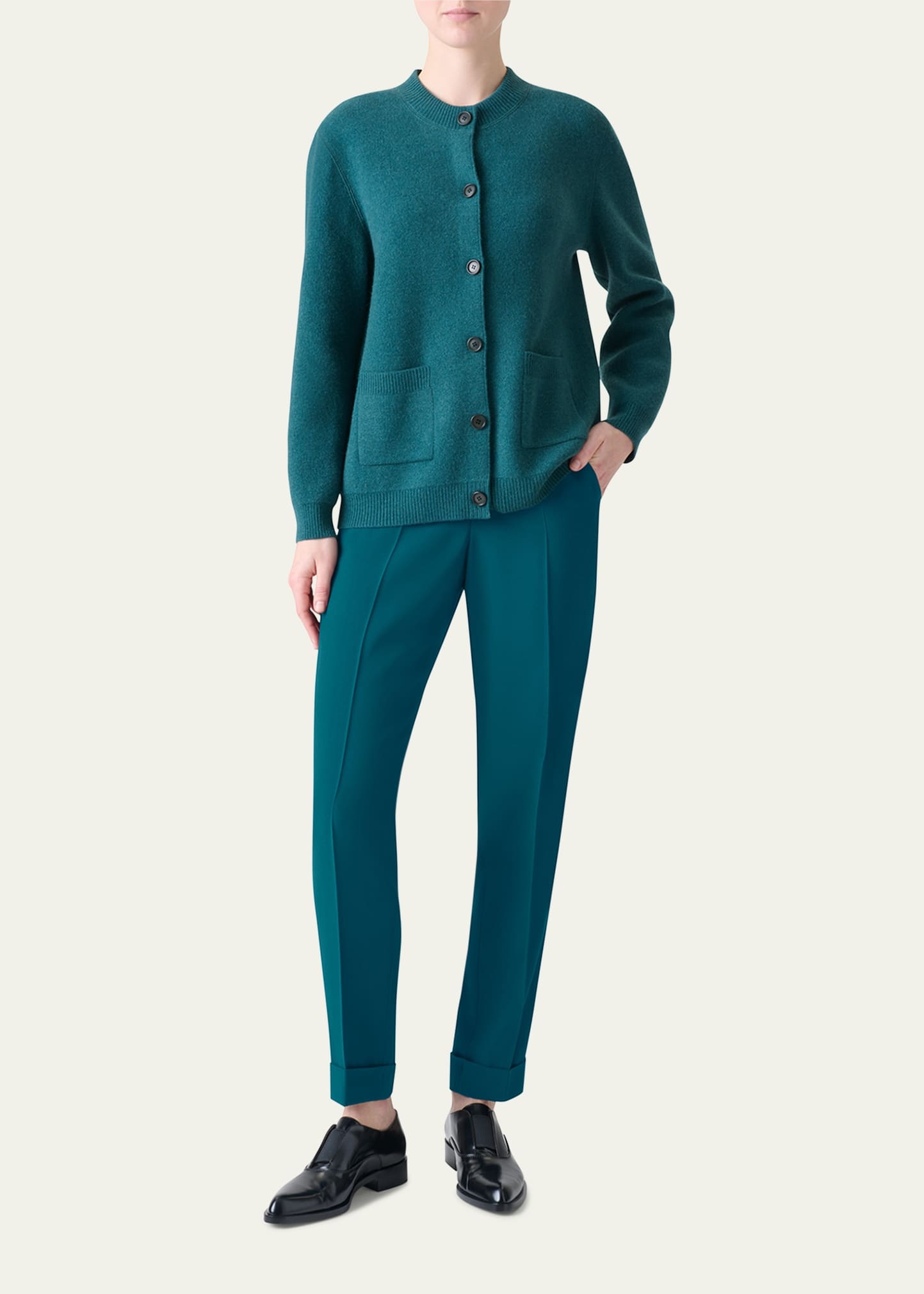 Pure Cashmere Pique Knit Crewneck Cardigan - 2