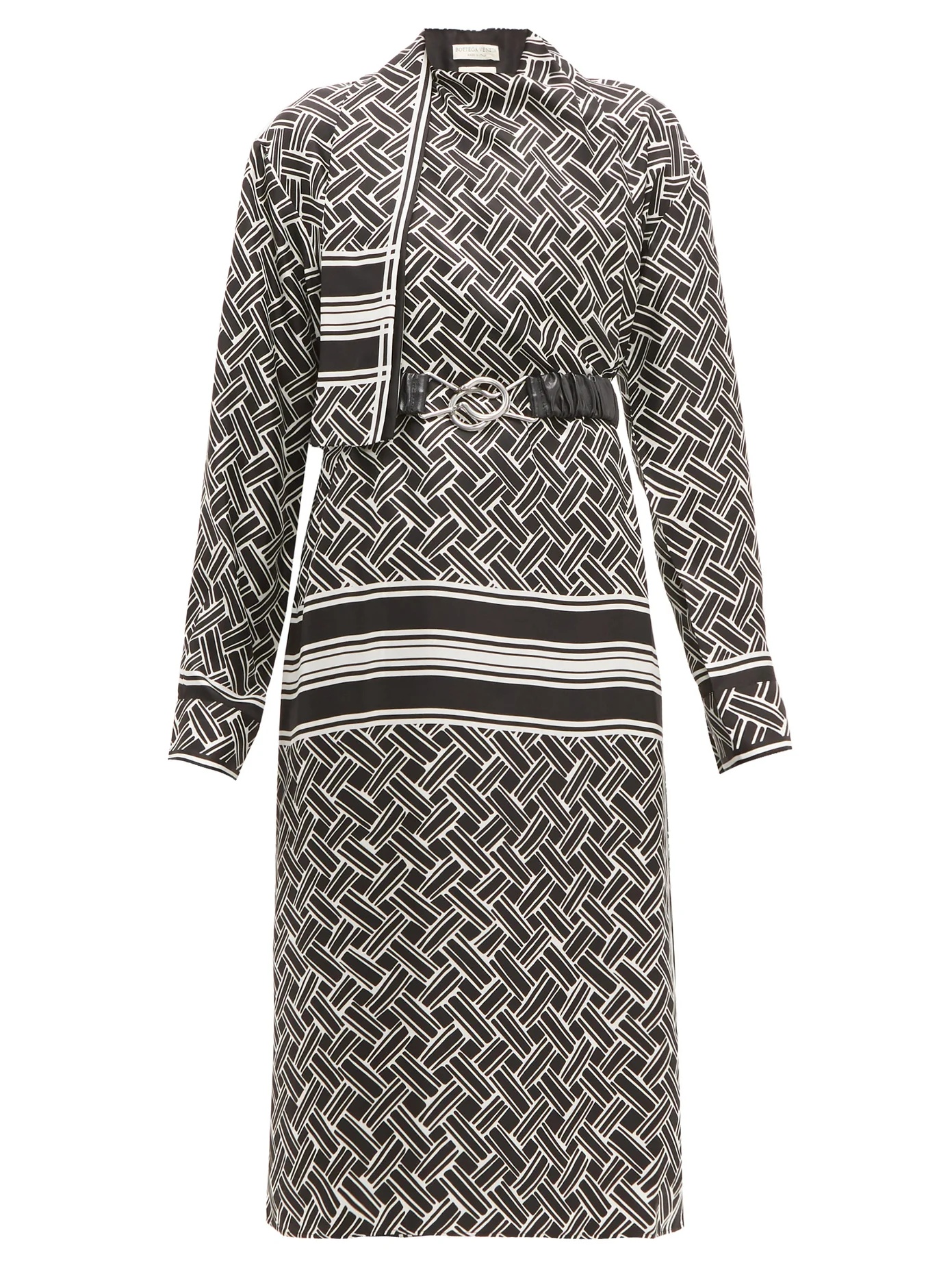 Patterned drape-neck silk-twill wrap dress - 1