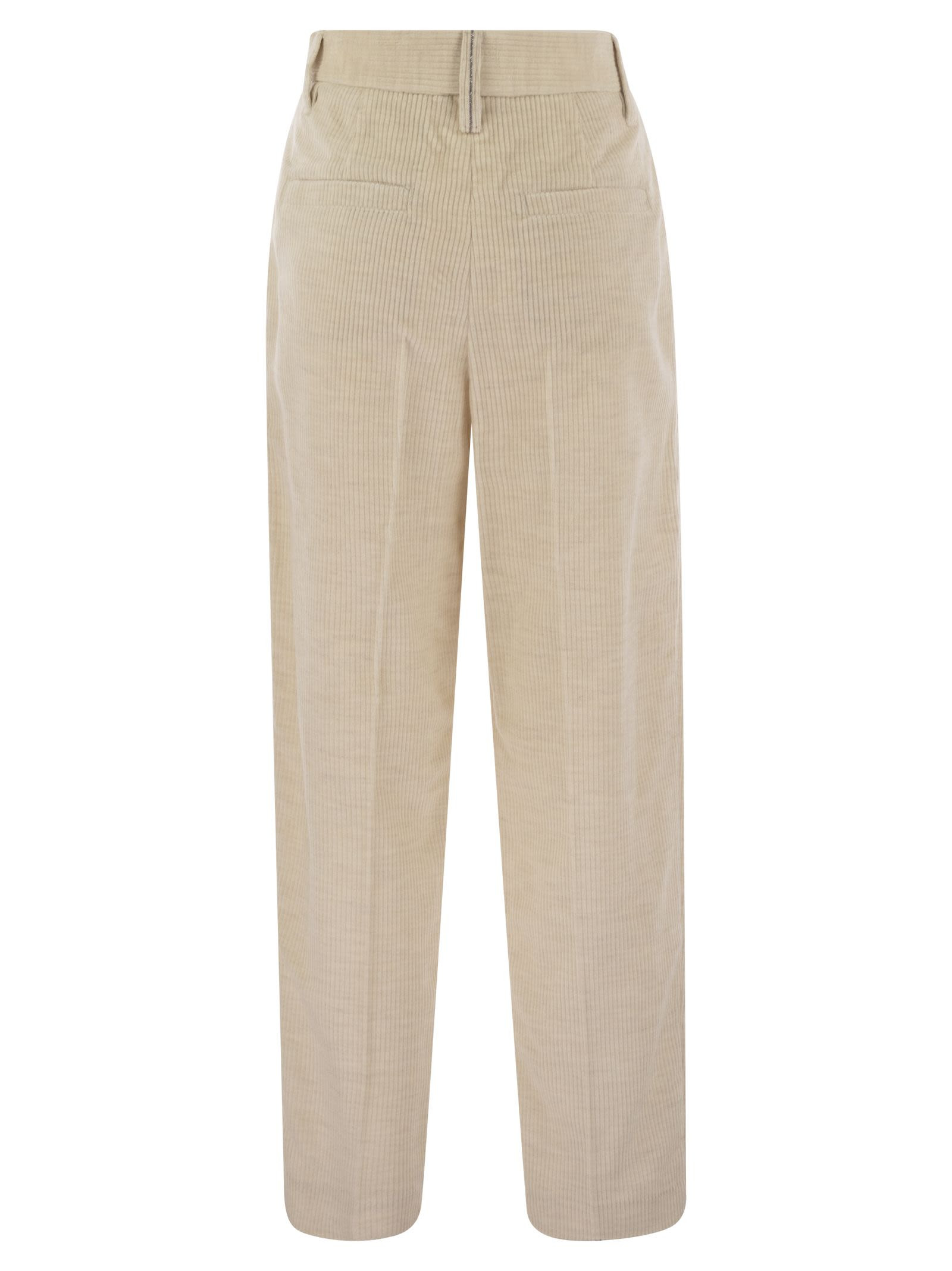 Brunello Cucinelli Women Striped Canvas Trousers In Viscose And Comfort Cotton With Necklace - 2