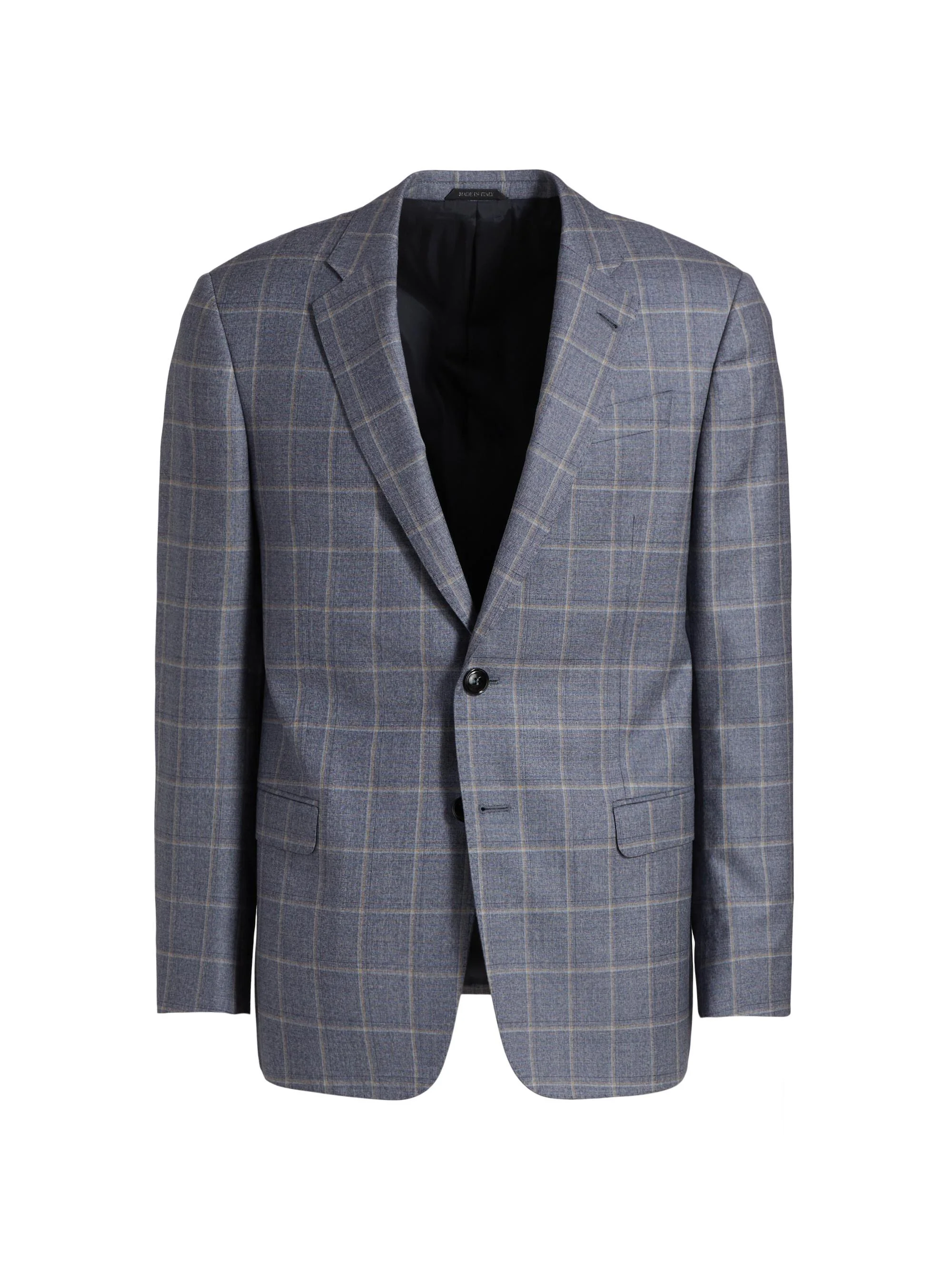Men's Windowpane Plaid Wool Sport Coat - Blue Tan - 1